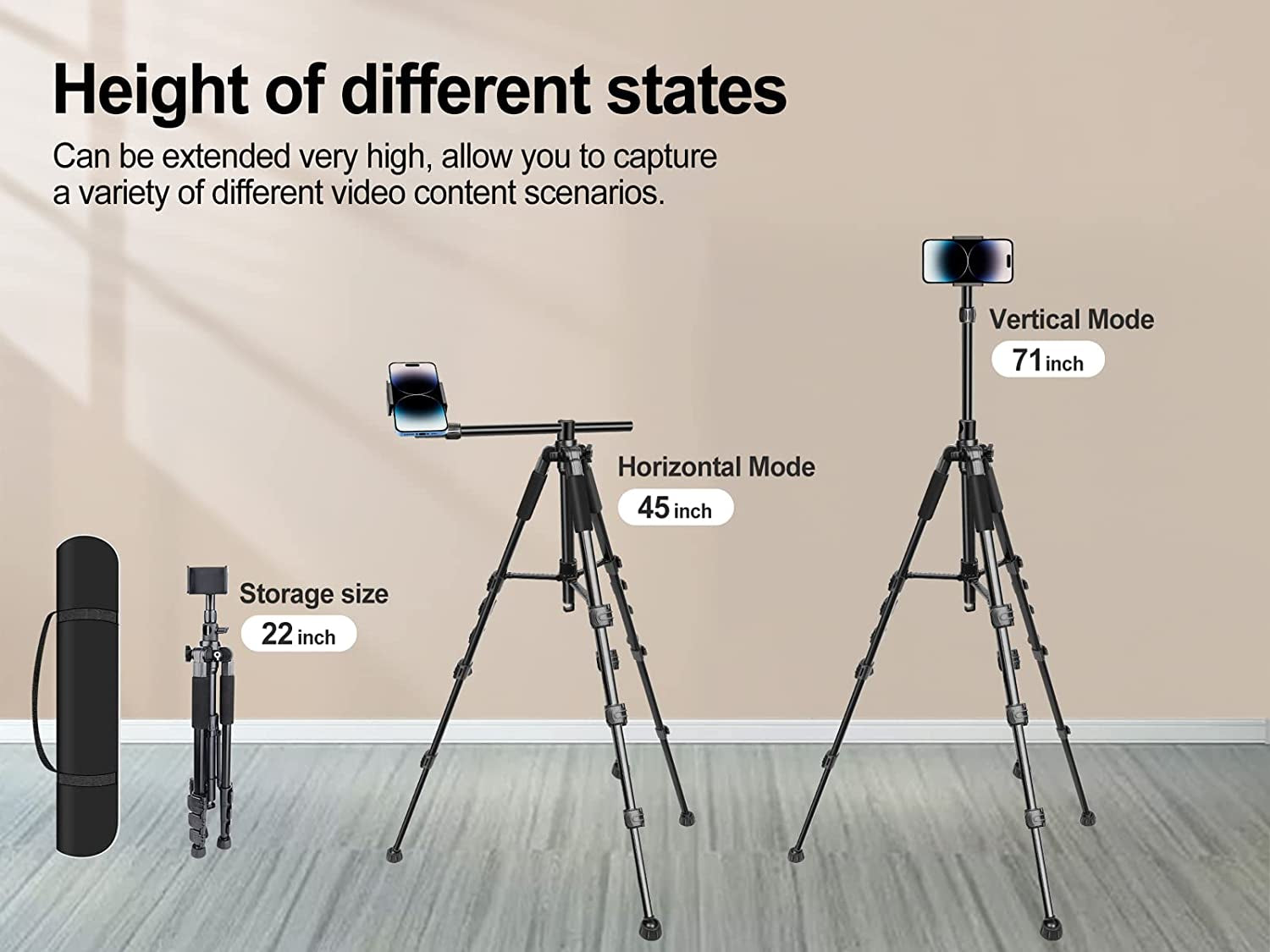 Elitehood Iphone Tripod for Overhead Video Recording [Heavy Duty & Ultra-Stable], 25In Horizontal Long Extendable Boom, 360° Rotation Iphone Tripod Stand with Remote, Vertical 71" Tall Phone Tripod  elitehood   