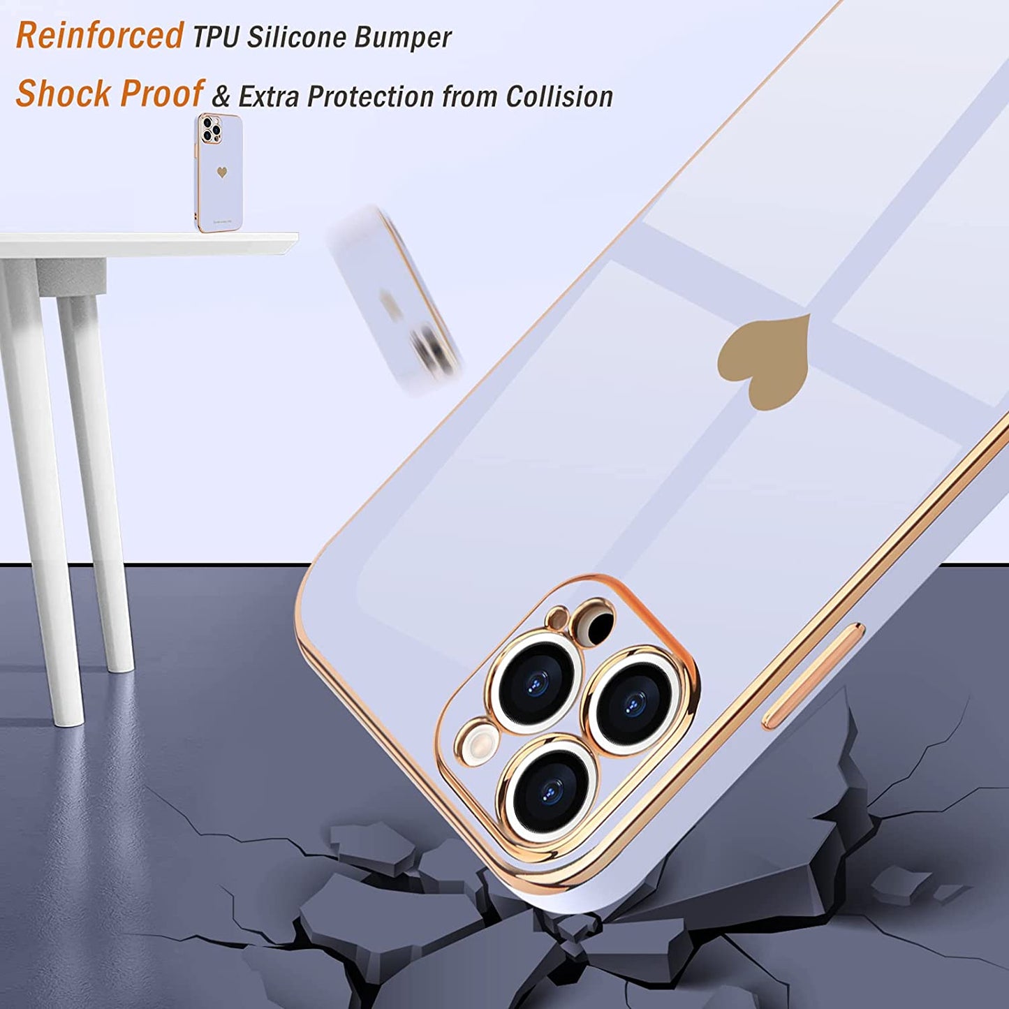 Teageo for Iphone 14 Pro Case for Women Girl Cute Love Heart Luxury Plating Soft Bling Back Cover Raised Full Camera Protection Bumper Silicone Shockproof Phone Case for Iphone 14 Pro, Purple  janzee   