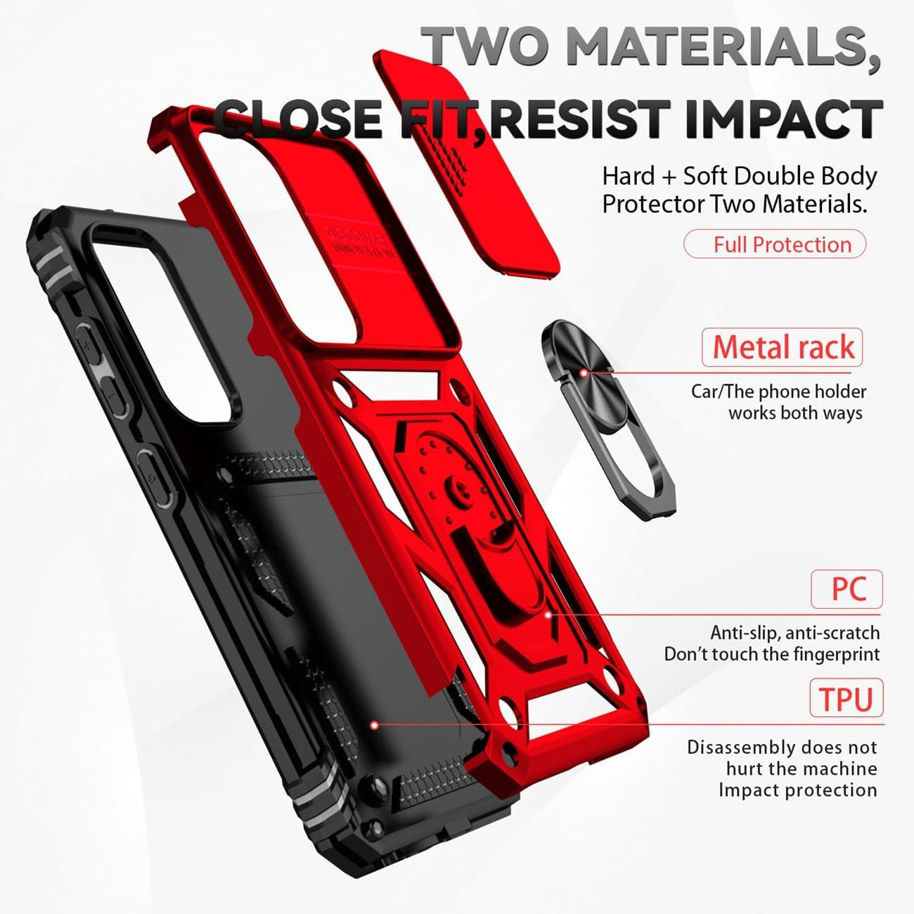 Yodueiv for Galaxy S23 Case, Samsung S23 SM-S911U with Tempered Glass Screen Protector and Slide Camera Cover, Magnetic Ring Car Mount Holder Kickstand Protective Cover for Samsung Galaxy S23 5G Red  Yodueiv   