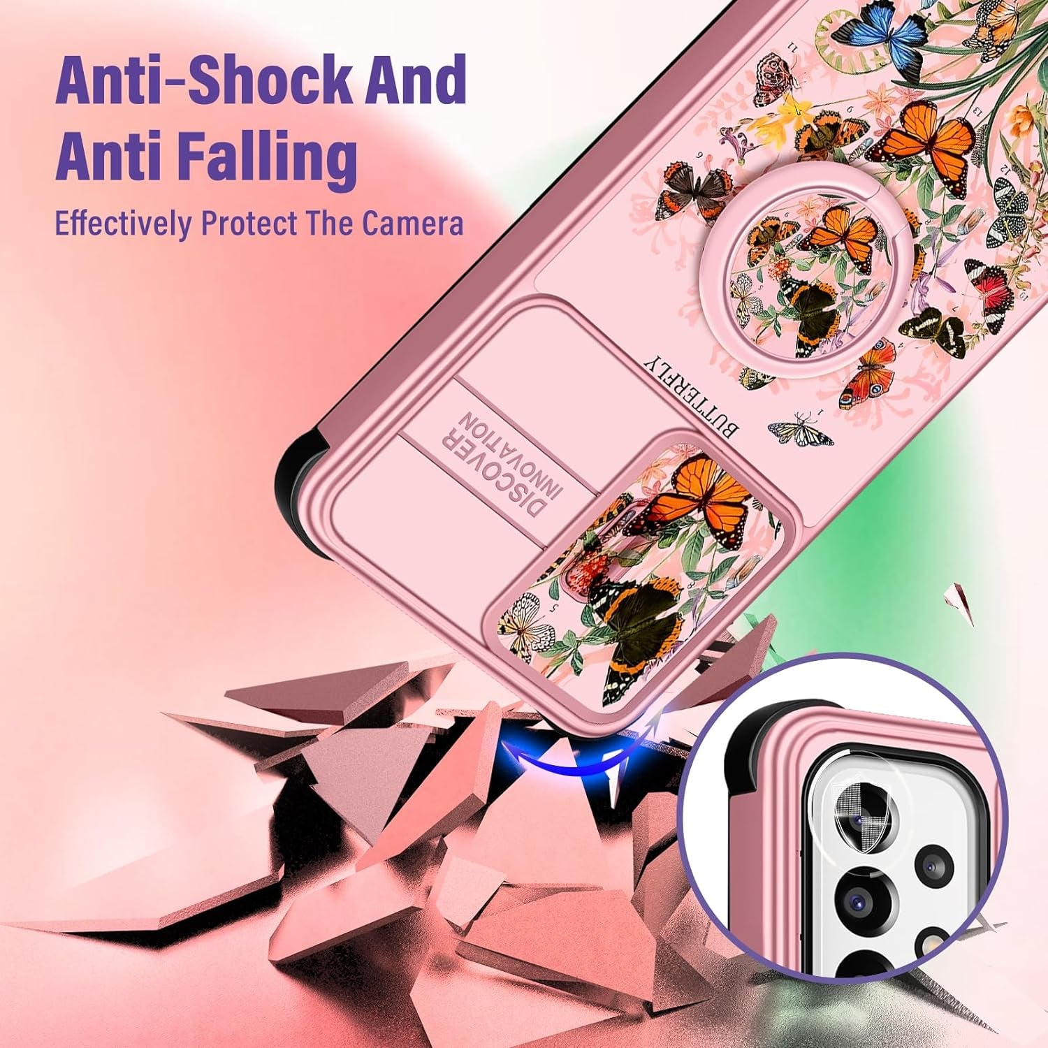 Funermei (2In1 for Samsung Galaxy A53 5G Phone Case for Women Cute Girls Cover Butterfly Girly Kawaii Aesthetic Butterfly Design with Camera Cover and Ring Stand Funda for Samsung A53 5G Case  Funermei   