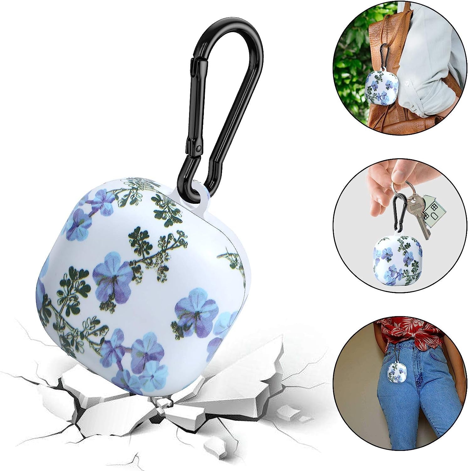 PC Plastic Hard Shell Case Cover for Galaxy Buds Live 2020/Galaxy Buds Pro 2021With Carabiner Anti-Lost & Shockproof Skin Accessories Compatible 2021 Latest Samsung Galaxy Buds 2 (Petal-Blue)  ANKASI   