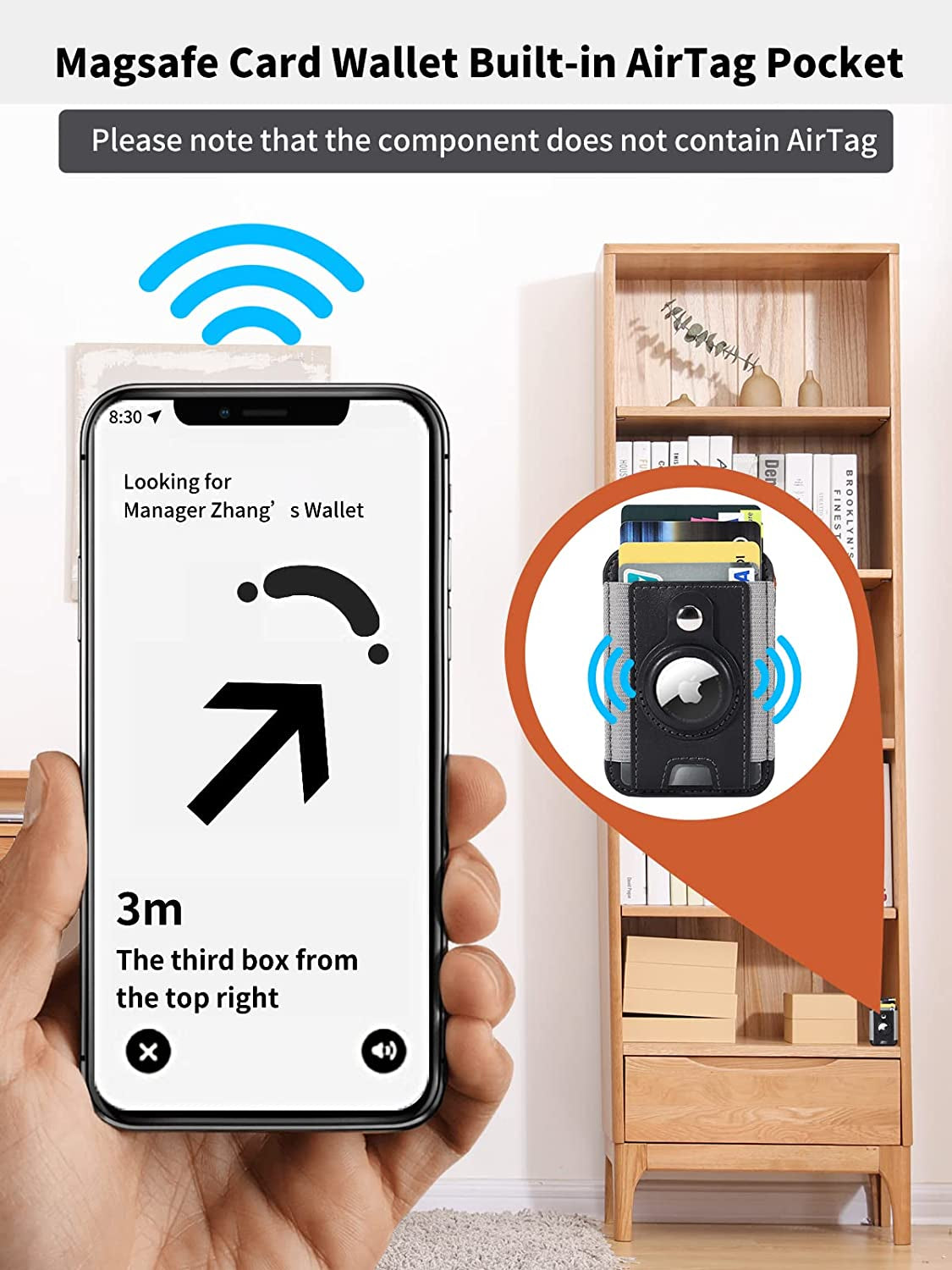 Miroddi for Magsafe Wallet with Airtag Holder, Magnetic Wallet Card Holder for Back of Iphone 14, 13 & 12 Series, Airtag Magsafe Leather Wallet, Hold up to 7 Cards, RFID Blocking Protection, Black  Miroddi   