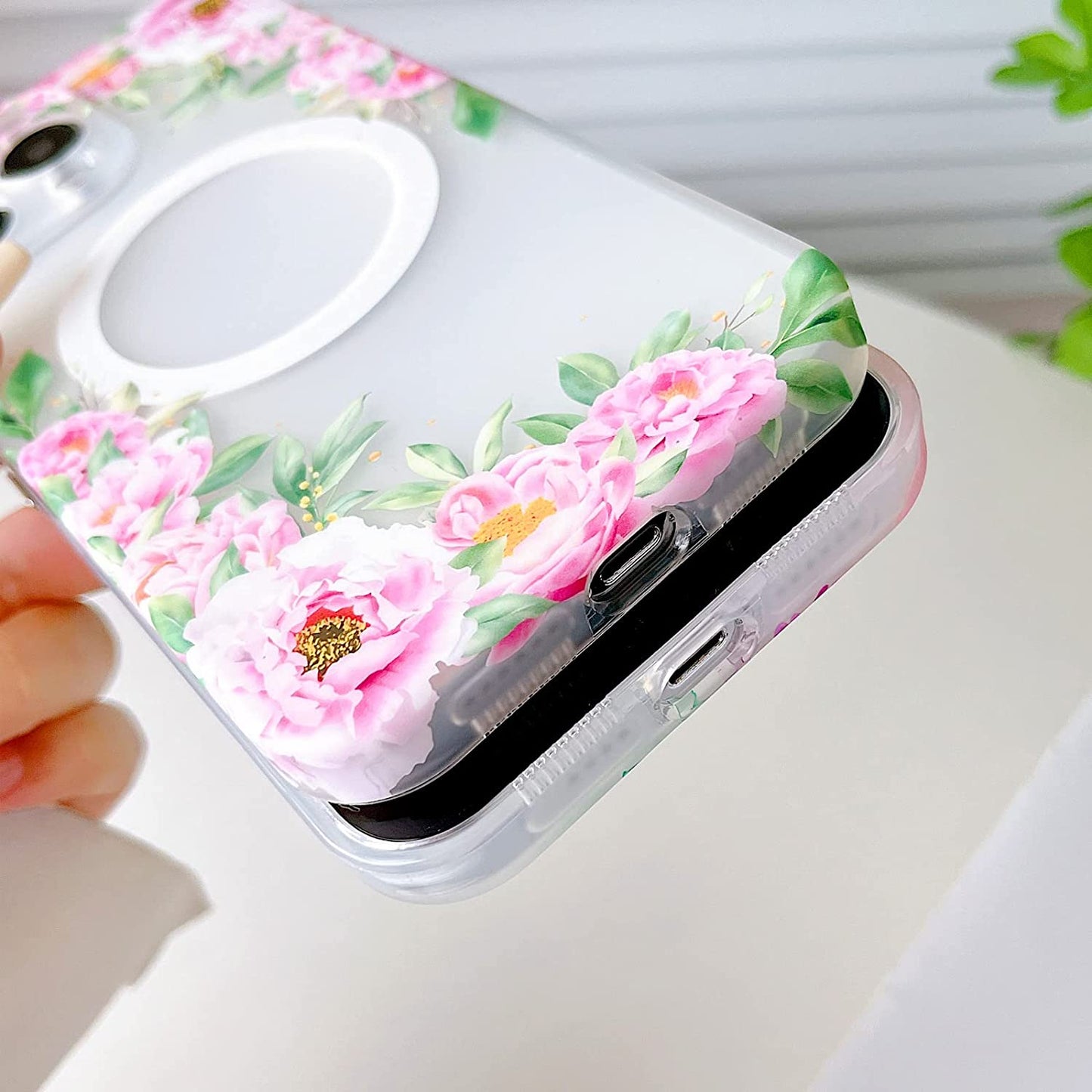 Yeddabox for Iphone 14 Pro Max Case Compatible with Magsafe, Floral Print Magnetic Translucent Matte Lens Camera Protection Flower Phone Case for Iphone 14 Pro Max for Women Girls - Pink  Yeddabox   