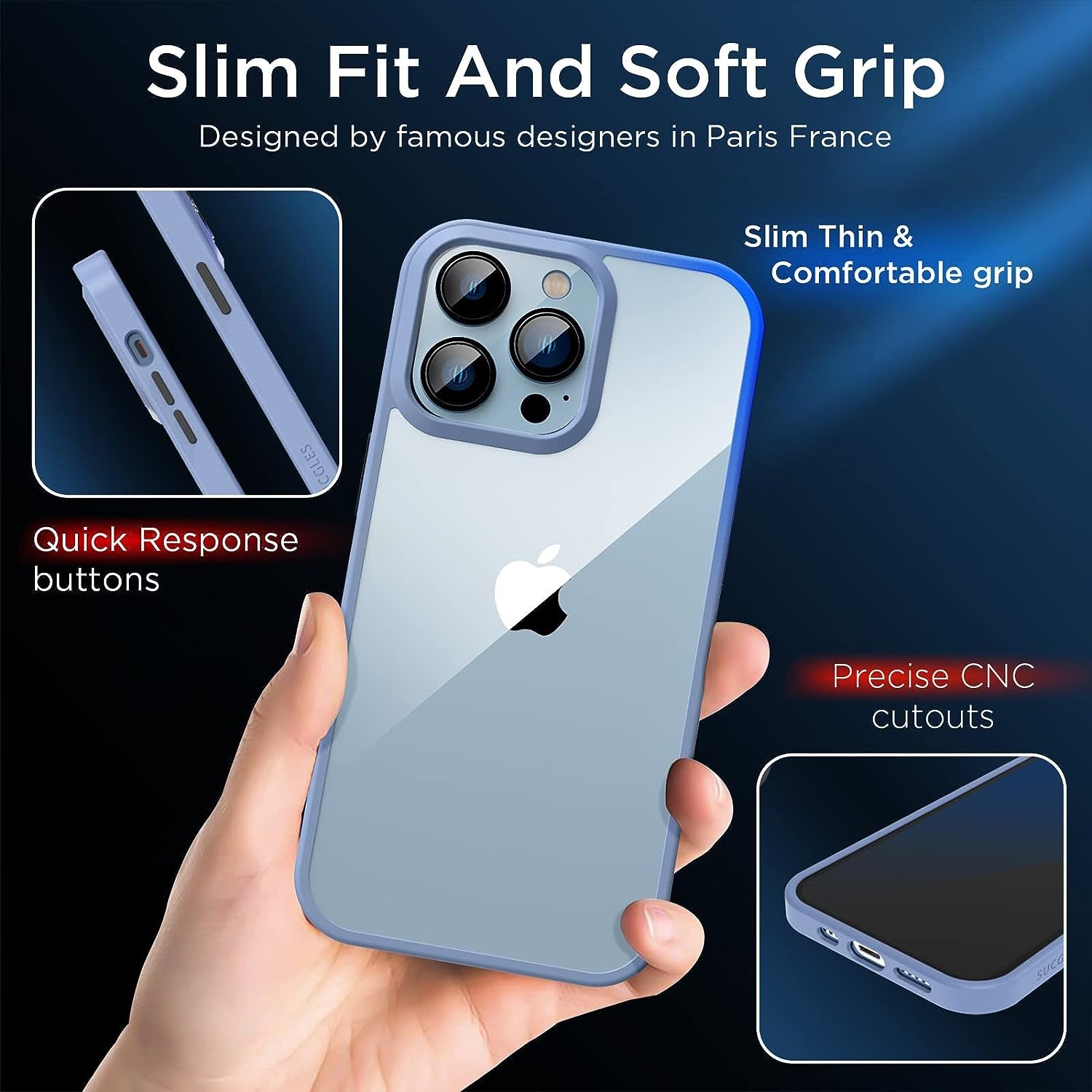 [2023 New] for Iphone 13 Pro Case Clear, [Non-Yellowing] [Military Drop Protection] Shockproof Bumper Slim Fit Phone Case Thin Cover for Apple 13Pro (6.1 In, Clear-Sierra Blue)  Gotrays Gavin LLC   