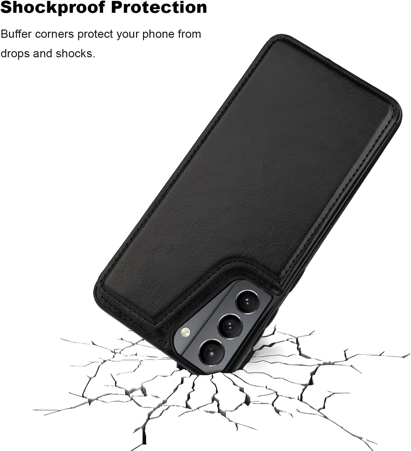 Onetop Compatible with Samsung Galaxy S21 plus Wallet Case with Card Holder, PU Leather Kickstand Card Slots Case, Double Magnetic Clasp and Durable Shockproof Cover 5G 6.7 Inch(Black)  Onetop   