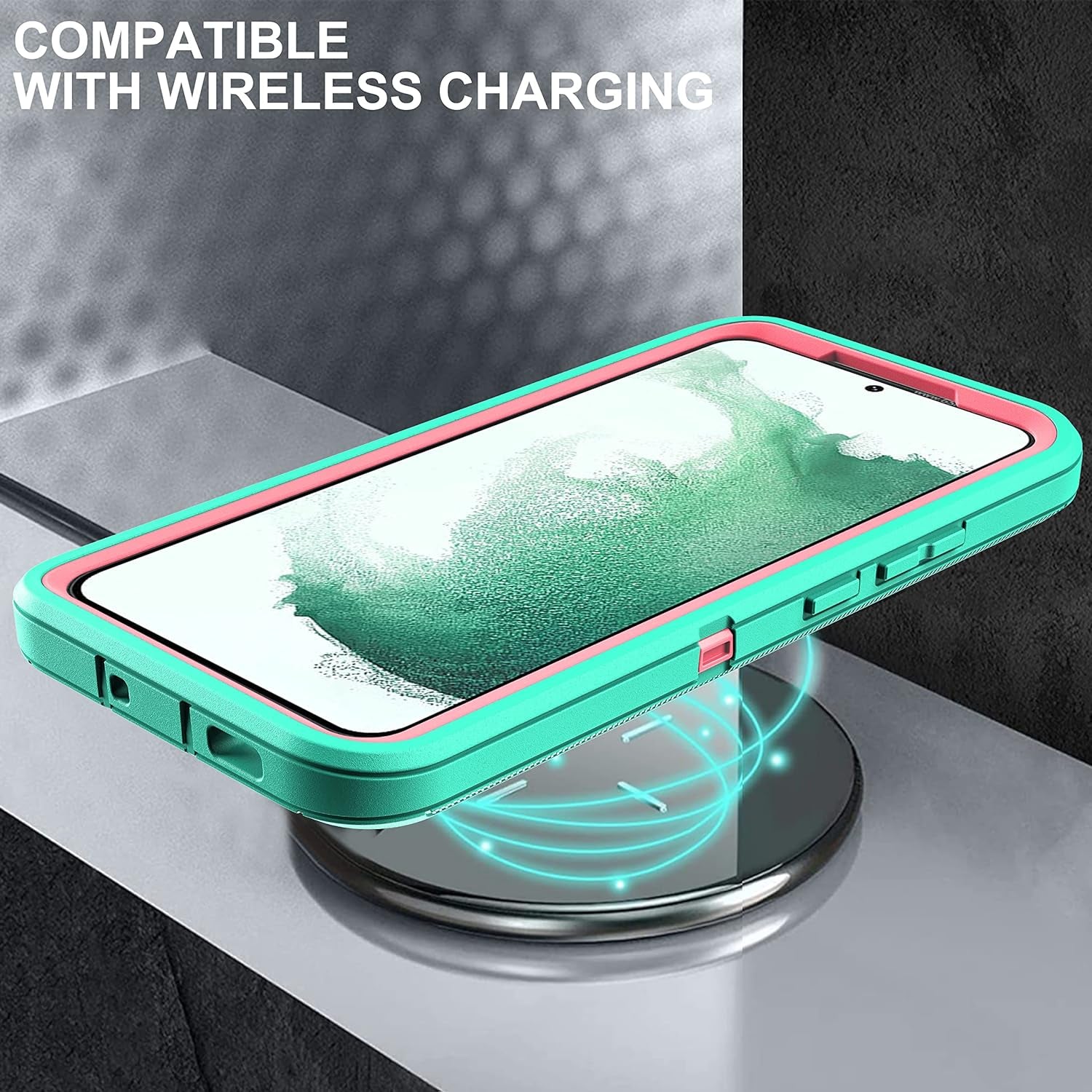 HONG-AMY for S22 plus Case, Samsung Galaxy S22 plus Case with Self Healing Flexible TPU Screen Protector [2 Pack], Full Body Shockproof Heavy Duty Case for Galaxy S22 plus 5G (Aqua Blue/Rose Pink)  HONG-AMY   