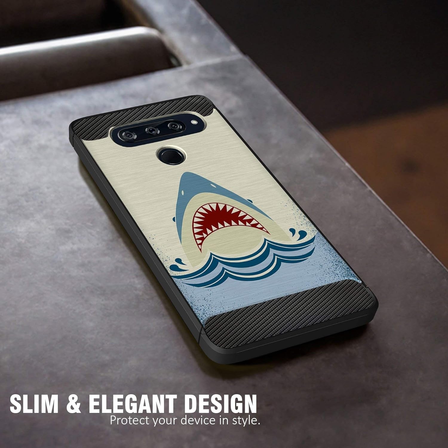 Casesondeck Case Compatible with LG V40 Thinq, Slim Precise Fit TPU Case, Scratch Protection and Unique Design (Shark Attack)  CasesonDeck   