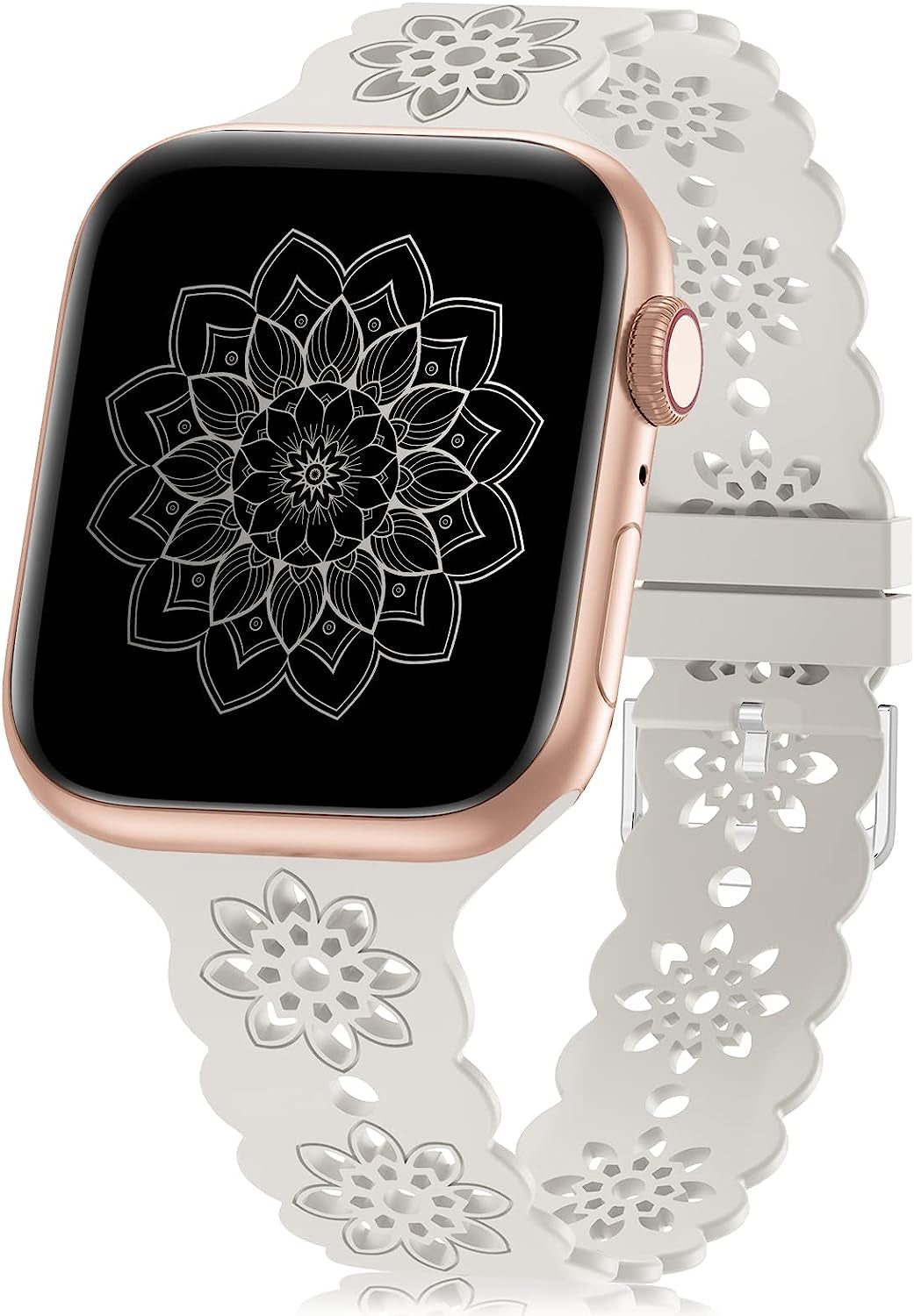 Floral Silicone Band Compatible with Apple Watch Bands 38Mm 40Mm 42Mm 44Mm 41Mm 45Mm 49Mm Women Men, Slim Hollow-Out Design Wristbands Soft Sport Breathable Watch Bands for Iwatch Ultra SE Series 8/7/6/5/4/3/2/1  Wewatri Light gray 38mm/40mm/41mm 