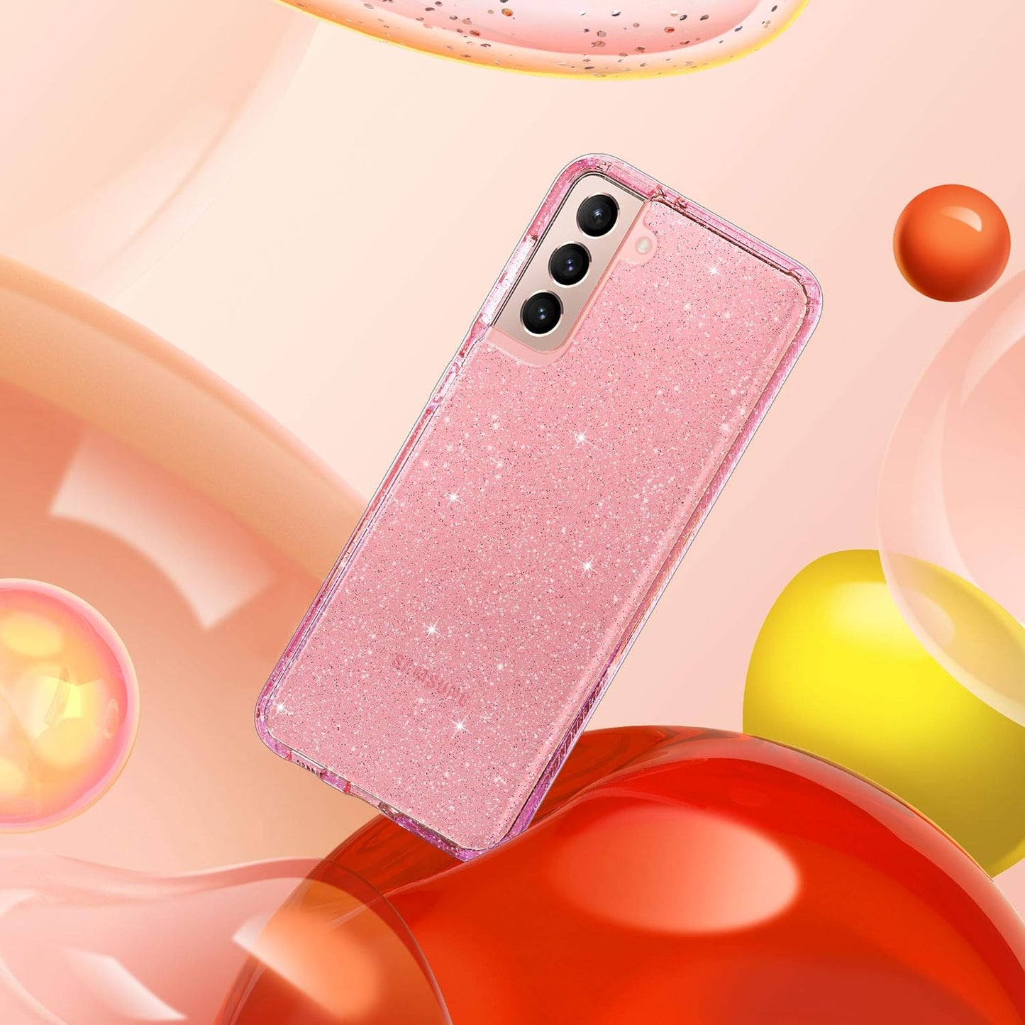 ULAK Galaxy S21 Case, Clear Glitter Case Sparkly Soft TPU Bumper Bling Cover for Women Girls Transparent Protective Phone Case for Samsung Galaxy S21 5G 6.2 Inches - Pink Glitter  ULAK   