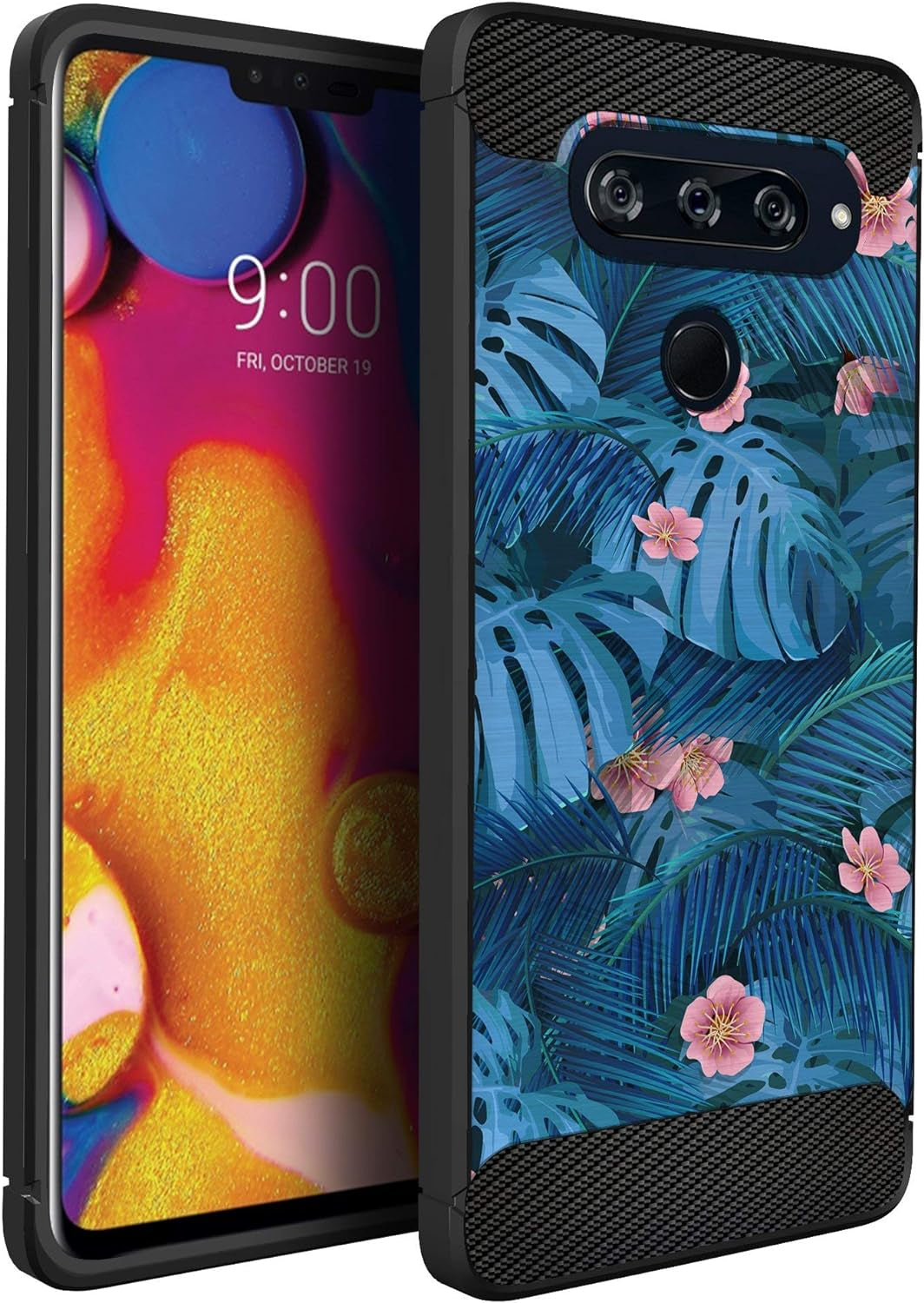 Casesondeck Case Compatible with [LG V40 Thinq] Tribal Floral Matte TPU Flexible Carbon Fiber Textured (Dreamcatcher)  CasesonDeck Tropical Flowers  