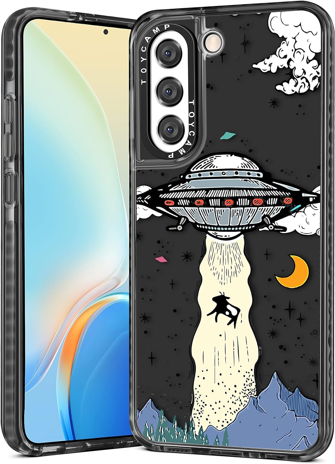 Toycamp for Samsung Galaxy S21 plus Case, Cute Funny Sun Moon Star Design for Women Girls Boys Teens for Galaxy S21 plus Cases, Cute Cartoon Sun Moon Star Print Cover for S21 plus Case 5G, 6.7''  Toycamp Black Ufo Alien  