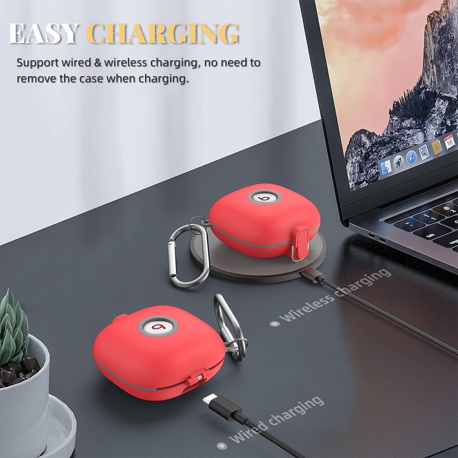 [Upgrade Secure Lock] Case for Beats Fit Pro 2021, WOFRO Shock-Absorbing Protective Cover TPU Hard Shell with Anti-Lost Lanyard/Keychain[One-Click Pop] (Red)  WOFRO   