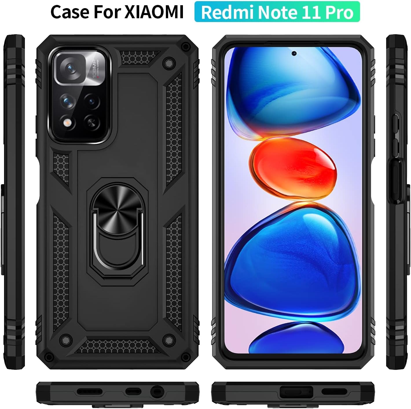 Bozyoodt for Xiaomi Redmi Note 11 Pro plus Case with Screen Protector,Kickstand Heavy Duty Protection Dual Layer Shockproof Military Protective Cover Phone Case for Redmi Note 11 Pro plus (Black)  Bozyoodt   