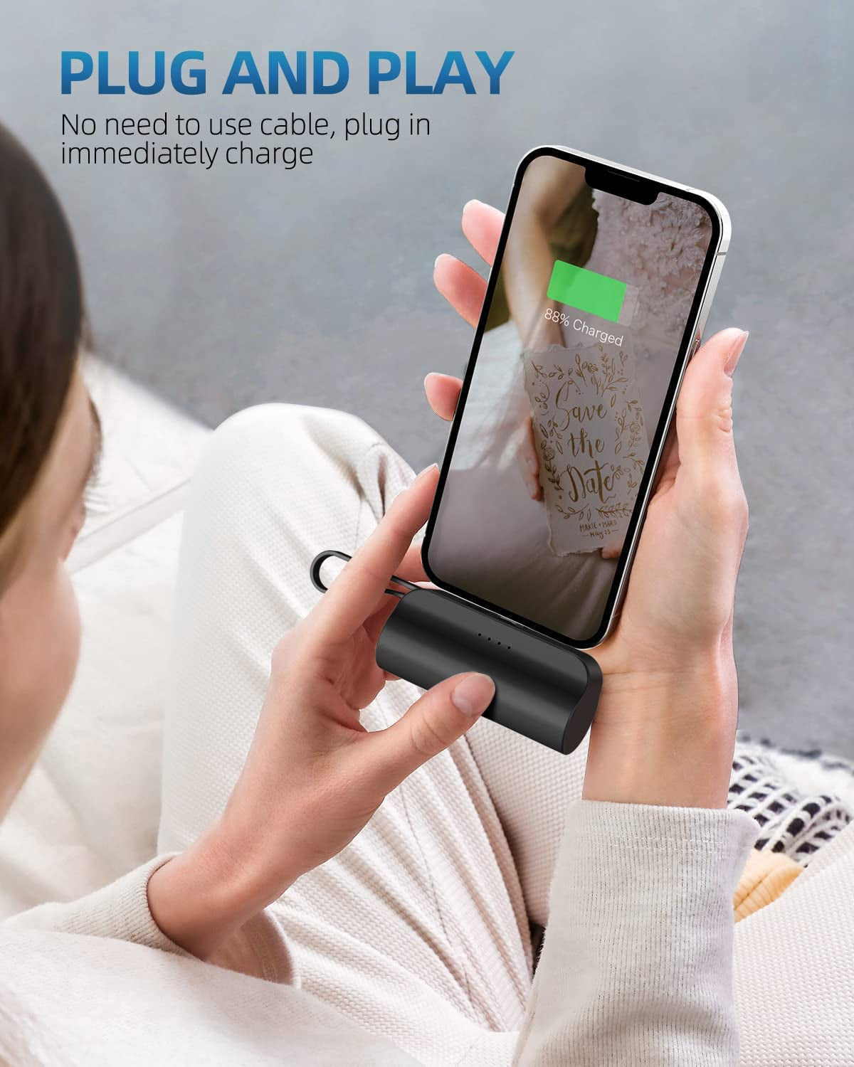 Abnoys Power-Bank-Portable-Charger - 8000Mah Ultra Compact Portable Phone Charger 5V3A Output Battery Pack Built-In Type-C Cable and Cell Phone Holder Compatible with Iphone and Samsung, Etc. (Black)  Dongguan Junboshi Electronic Technology Co.,Ltd   