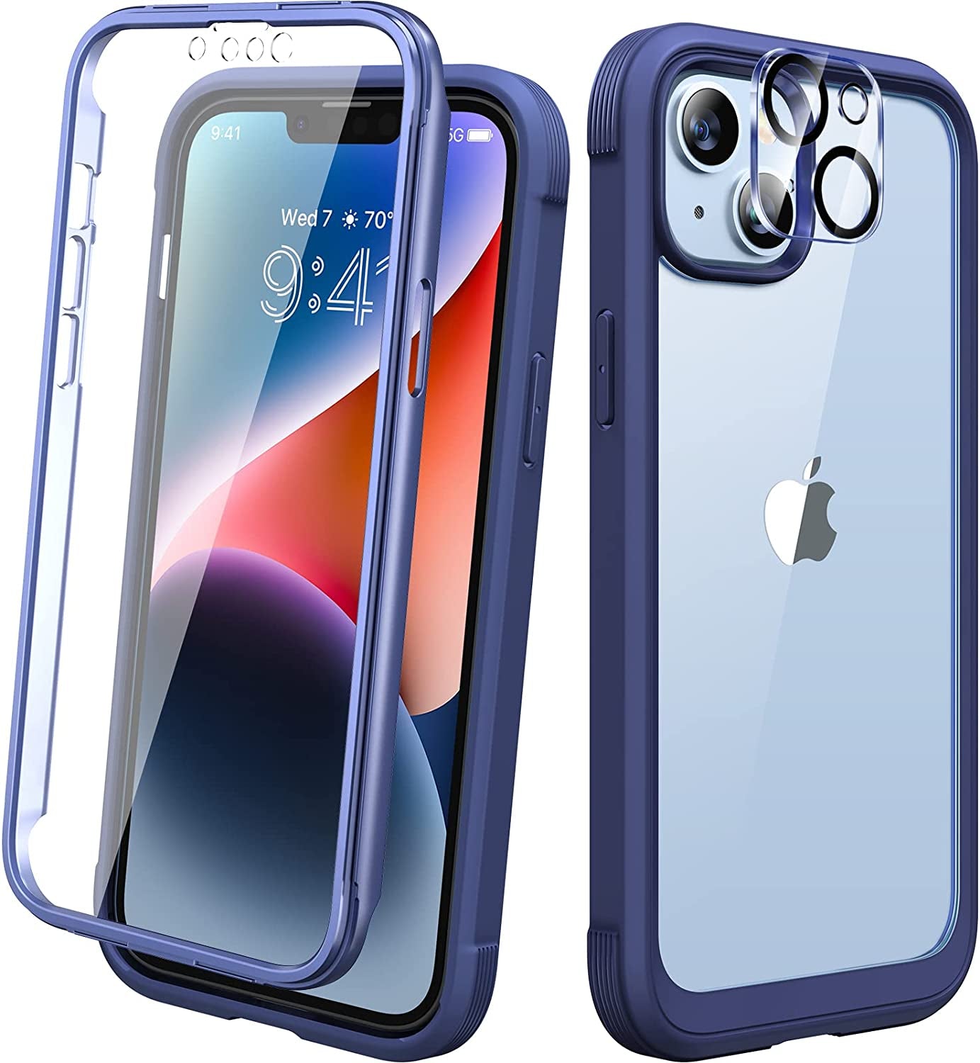 Diaclara Designed for Iphone 14 Case, Full Body Rugged Case with Built-In Touch Sensitive Anti-Scratch Screen Protector, with Camera Lens Protector for Iphone 14 6.1" (Peri Purple)  Diaclara Royal Blue  