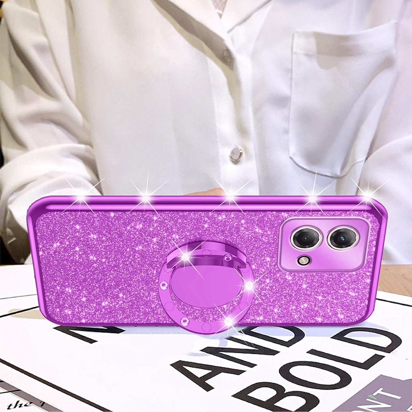 Nancheng Case for Motorola Moto G Stylus 4G 2023 Girls Women Glitter Cute Soft TPU Cover with Ring Kickstand Strap Lanyard Bumper Shockproof Protective Cell Phone Case for G Stylus 2023 4G - Purple  nancheng   