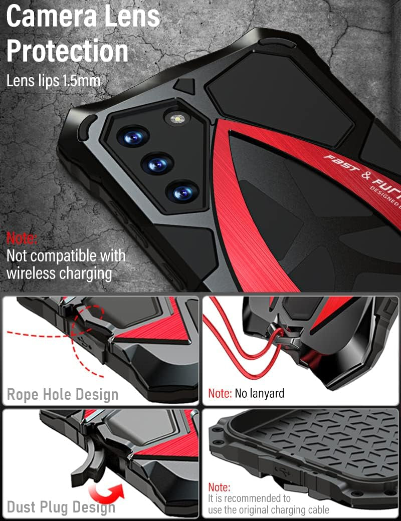 Kumwum Armor Phone Case for Samsung Galaxy S21 plus Military Grade Drop Protection Cover S21Plus 5G Heavy Duty Hybrid Metal Bumper Built-In Silicone Shockproof Dustproof - Black + Red  KumWum   