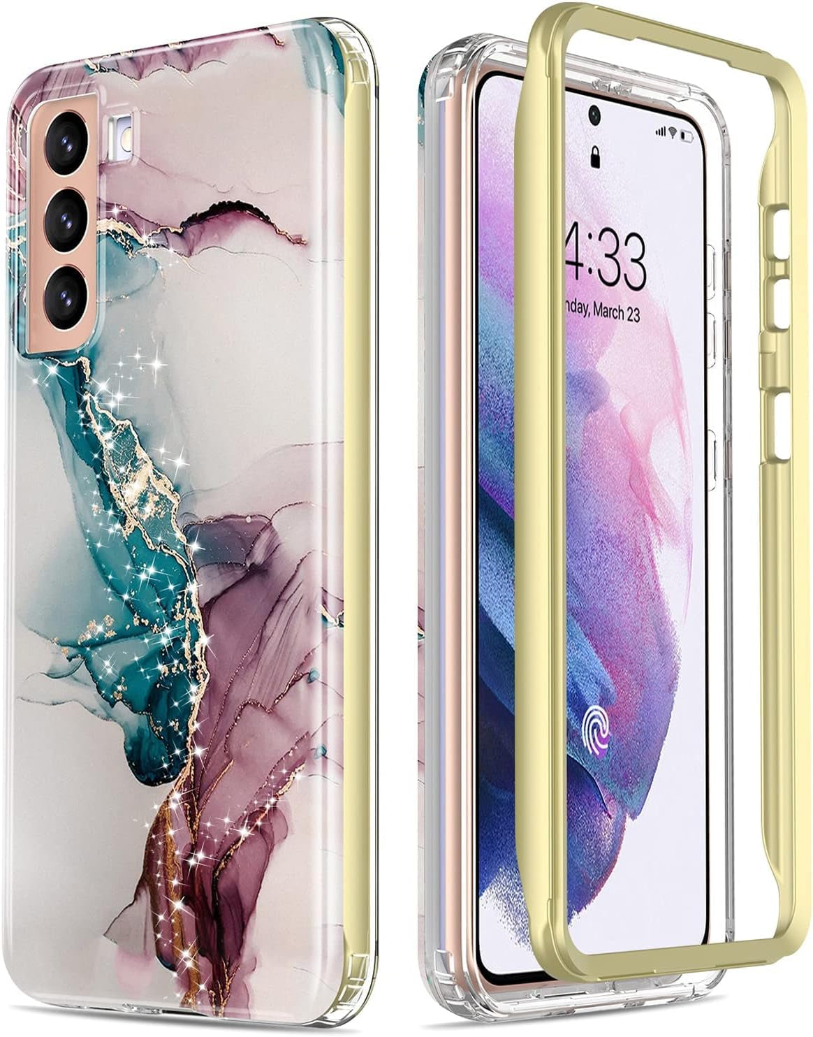 Esdot for Samsung Galaxy S21 plus Case,Military Grade Passing 21Ft Drop Test,Rugged Cover with Fashionable Designs for Women Girls,Protective Phone Case for Galaxy S21 plus 6.7" Colorful Painting  Esdot Turquoise Pink Marble  