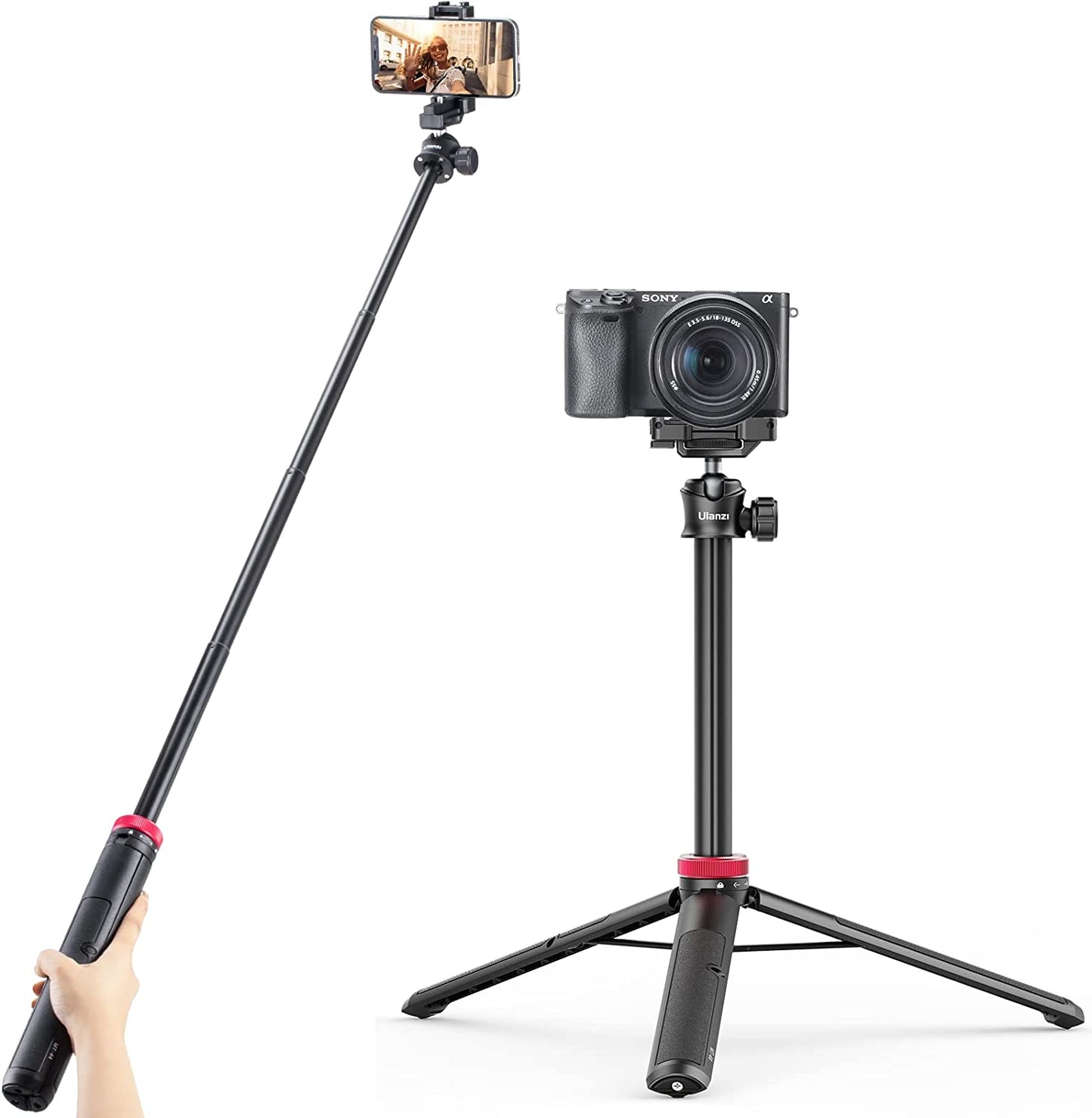ULANZI MT-44 Extendable Phone Tripod, 59" Selfie Stick Phone Vlog Tripod Stand with 2 in 1 Phone Clip, 360° Ball Head Camera Tripod for Iphone Sony Canon Gopro, Lightweight for Travel  ULANZI   