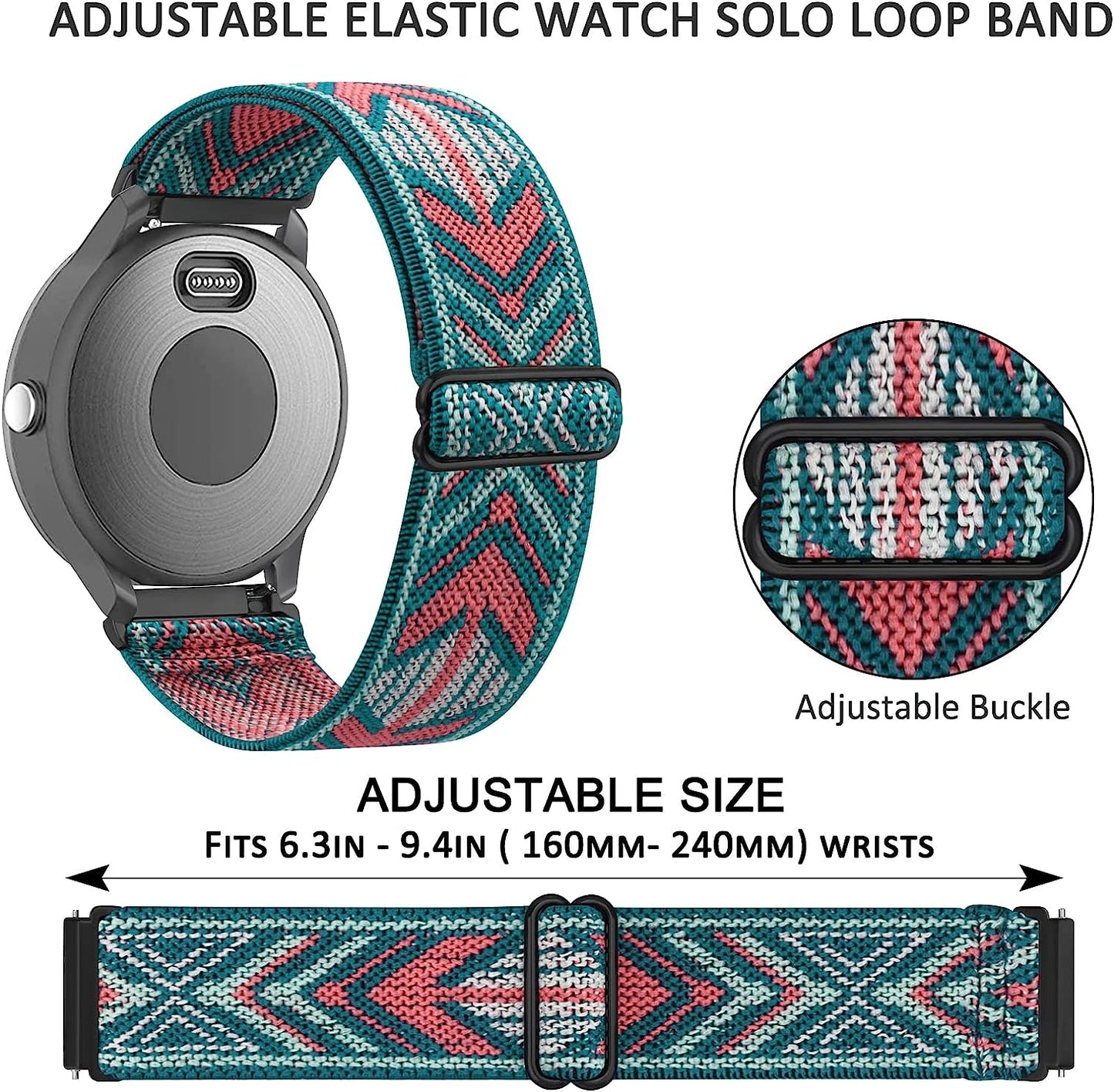 Wanme Bands for Garmin Venu / Vivoactive 3 Watch Band, 20Mm Adjustable Elastic Replacement Wristband Strap for Garmin Venu Sq, Vivoactive 3 Music, Forerunner 645 / 245 Music, Samsung Galaxy Watch 4 (Green Arrow)  Wanme   