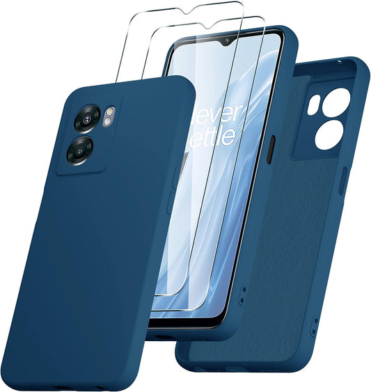 YENAPOON for Oneplus Nord N300 5G Case and 2 Pack Tempered Glass Screen Protector, Slim Liquid Silicone Shockproof Protective Case - Darkblue  YENAPOON   