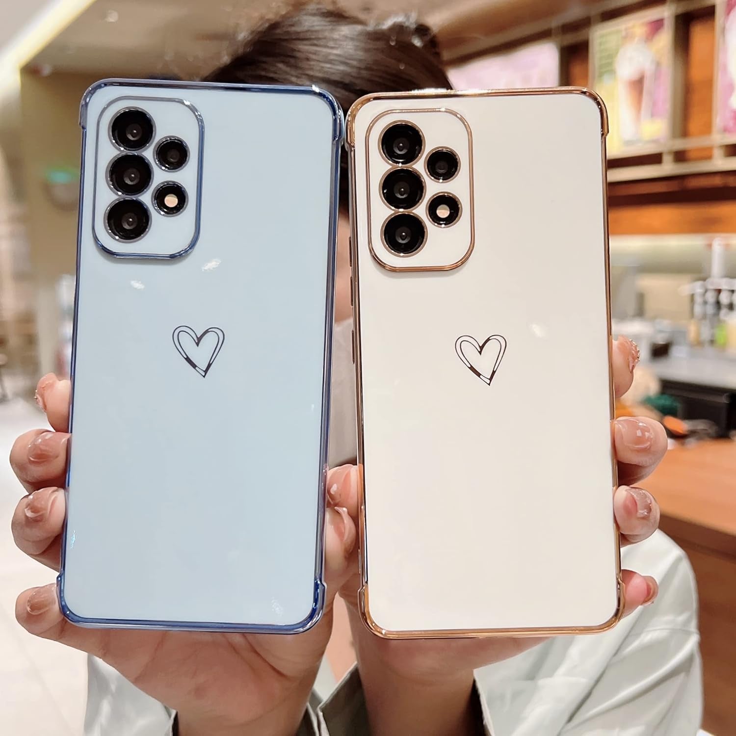 ZTOFERA Designed for Samsung Galaxy A53 Case,Cute Plating Edge Love Hearts Pattern with Camera Lens Protection Phone Cover for Samsung Galaxy A53 5G,White  ZTOFERA   