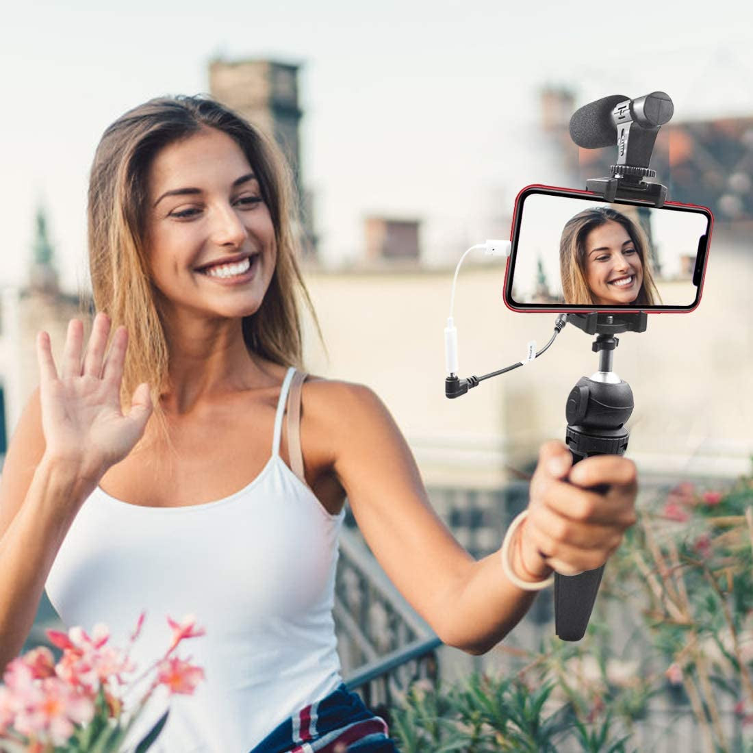 Tikysky Smartphone Camera Video Microphone Kit,Veksun ASMR Microphone for Youtube Windscreen 3.5Mm Jack External Mic for Phone Iphone Samsung DSLR Canon Nikon with Mini Tripod  tikysky   