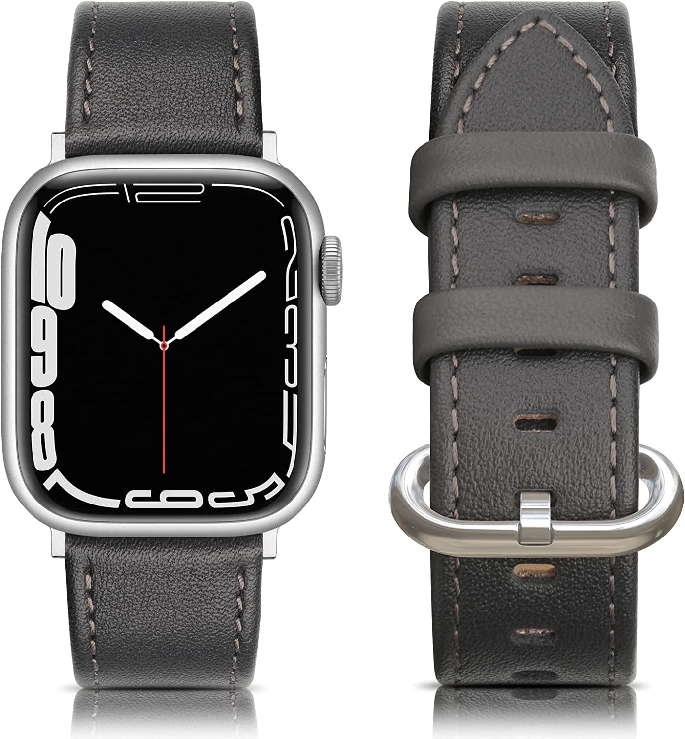 SWEES Leather Bands Compatible with Apple Watch Bands 41Mm 40Mm 38Mm Women Men, Genuine Leather Bands Replacement Strap for Apple Iwatch SE2 SE Series 8 7 6 5 4 3 2 1,Sports & Edition  SWEES Graphite Black  