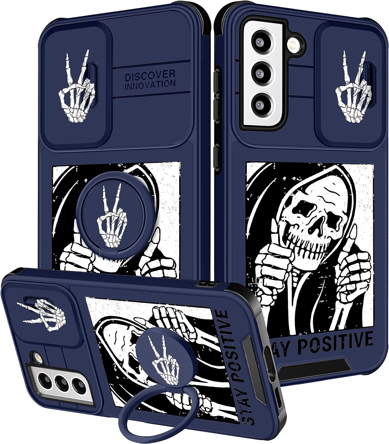 Funermei (2In1 for Samsung Galaxy S21 Case for Women Butterfly Cute Girls Phone Cover Girly Pretty Aesthetic Kawaii Black Butterfly Design with Camera Cover + Ring Stand Funda for Galaxy S21 5G Case  Funermei 3-For S21-Skeleton Like  