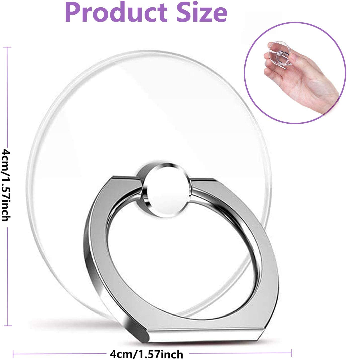 Phone Ring Transparent Cell Phone Ring Holder,360°Rotation Finger Ring Stand, Clear Cell Phone Kickstand Compatible with Most of Phones,Tablet and Case (1)  DFsucces   
