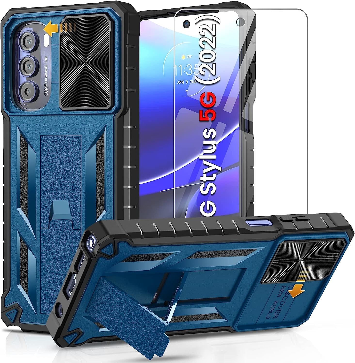 For Motorola Moto G-Stylus 5G-2022 Case: Military Grade Drop Proof Protection Rugged Protective Cell Phone Cover with Belt Clip Holster Kickstand & Slide |Shockproof TPU Matte(Belt-Clip Orange)  WTYOO Blue  