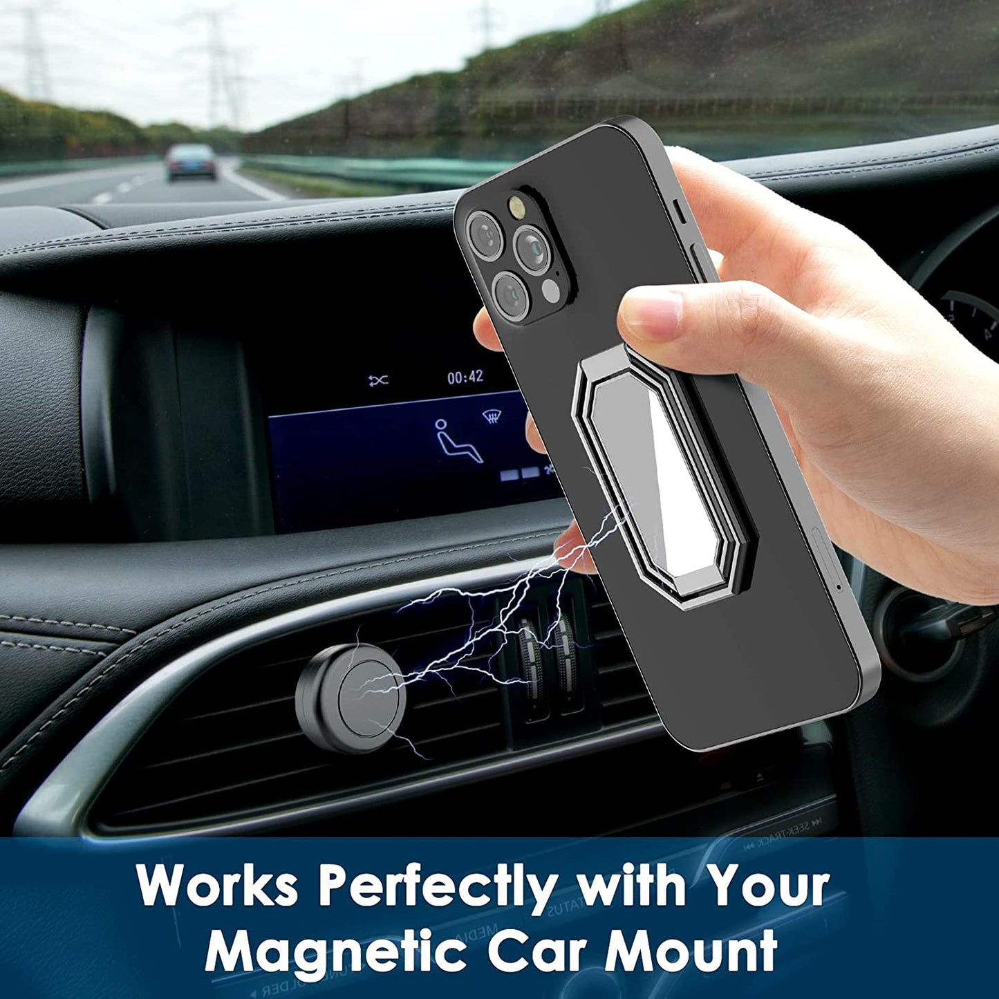 Phone Ring Holder Finger Kickstand, Upgraded 360° Rotation Metal Phone Grip for Magnetic Car Mount Foldable Cell Phone Stand Compatible with Most Smartphones  imeilee   