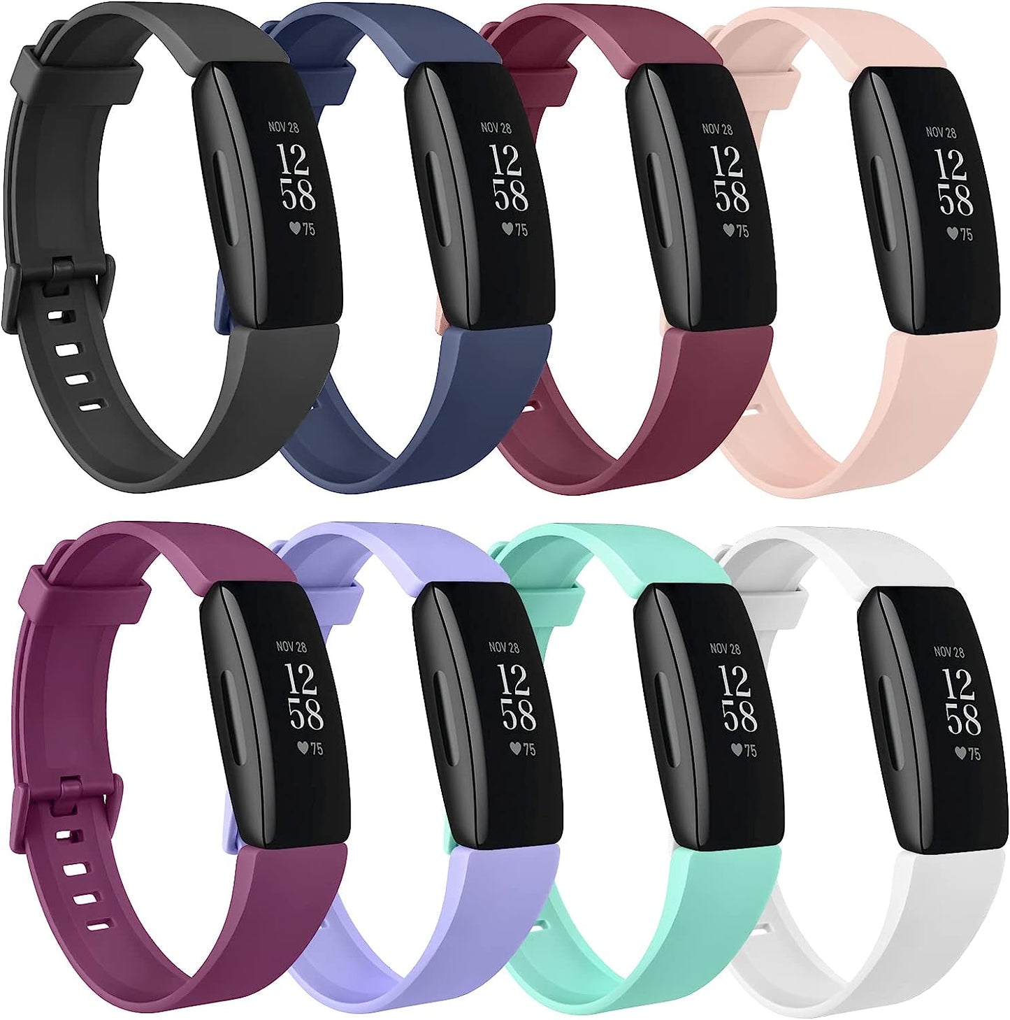 [3 Pack] Silicone Bands Compatible with Fitbit Inspire 2 & Fitbit Inspire HR & Fitbit Inspire & Fitbit Ace 2, Soft Sport Replacement Wristbands for Women Men (Lavender+Teal+Purple, Large)  Tobfit Black/Wine red/Blue/White/Pink/Lavender/Teal/Purple Large 