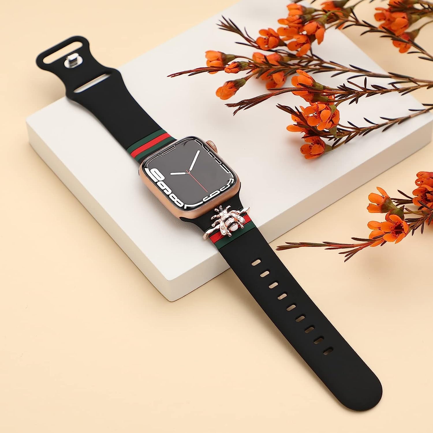 Designer Bands with Charms Decor Compatible with Apple Watch Band 38Mm 40Mm 41Mm 42Mm 44Mm 45Mm 49Mm for Women, Stylish Soft Silicone Sport Strap for Apple Watch Ultra Iwatch Series 8 SE 7 6 5 4 3 2 1  Seizehe   