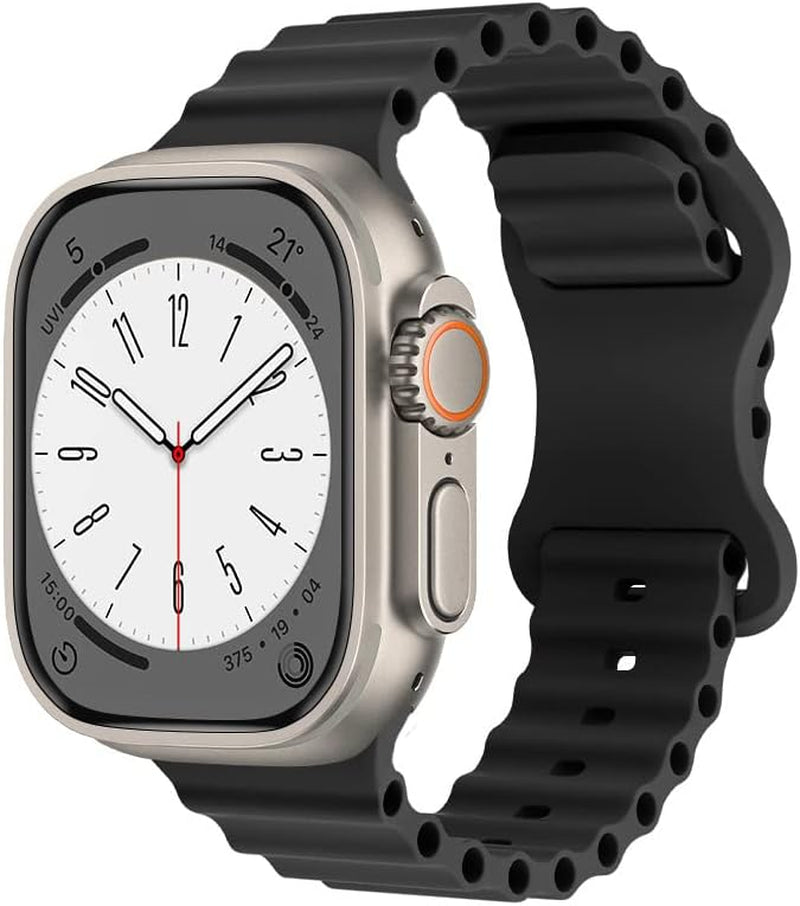 QLTYPRI Silicone Ocean Band Compatible with Apple Watch Band 38Mm 40Mm 41Mm 42Mm 44Mm 45Mm 49Mm for Women Men, Soft Waterproof Sport Strap for Iwatch Series Ultra/8/7/6/5/4/3/2/1/Se – Cream  QLTYPRI Black 38/40/41mm 