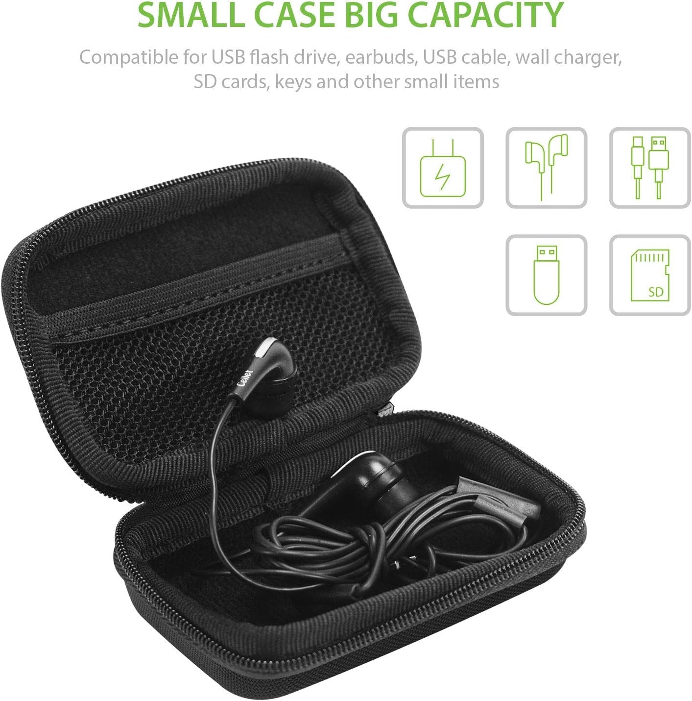 Cellet Portable Travel Compact EVA Case Compatible for Apple Air Pods Air Pods Pro 2, Air Pod, Bose Earbuds Galaxy Buds2 Pro, Buds Live, Wired Ear Pieces, Charging Cables  Cellet   
