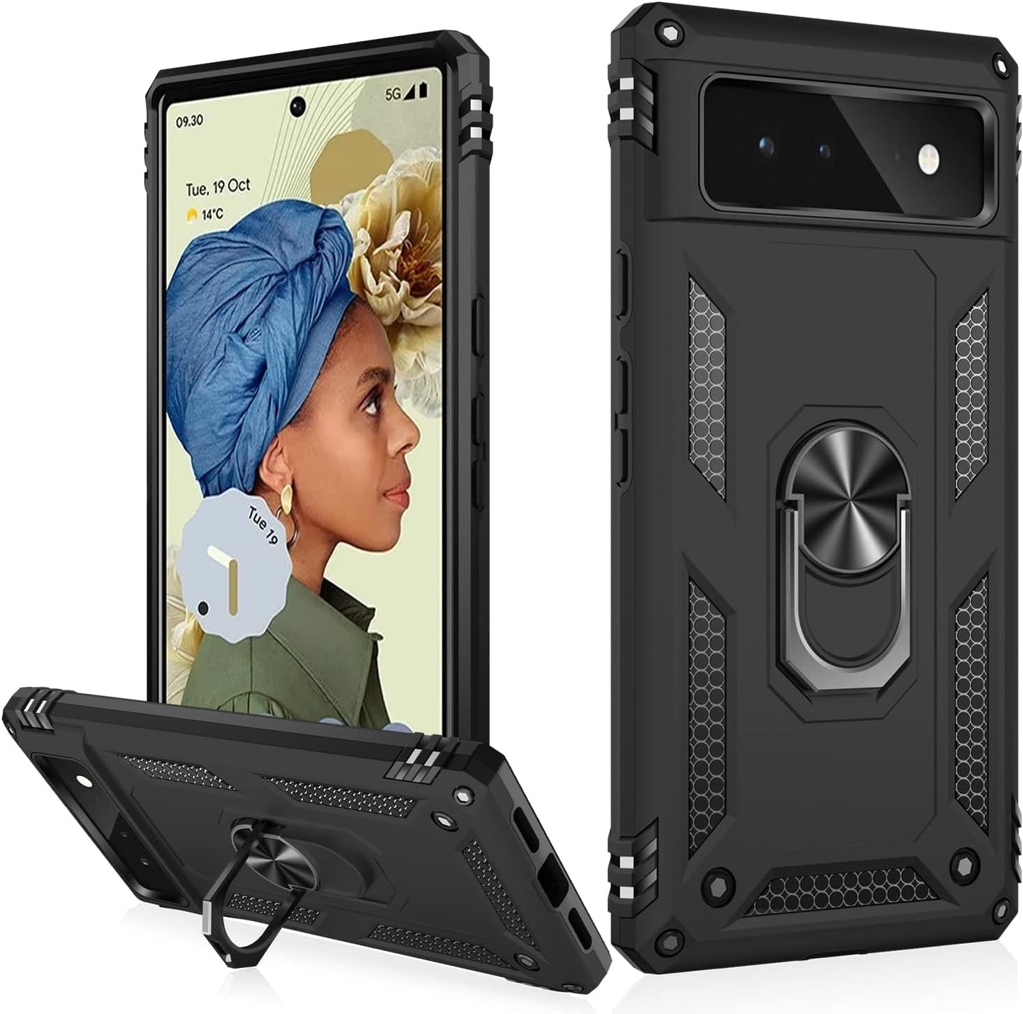 IKAZZ Suitable for Google Pixel 6 Case,Military Grade Shockproof Heavy Duty Protective Phone Case Pass 16Ft Drop Test with Magnetic Kickstand Car Mount Holder for Google Pixel 6 Blue  IKAZZ Black Google Pixel 6 6.4" 