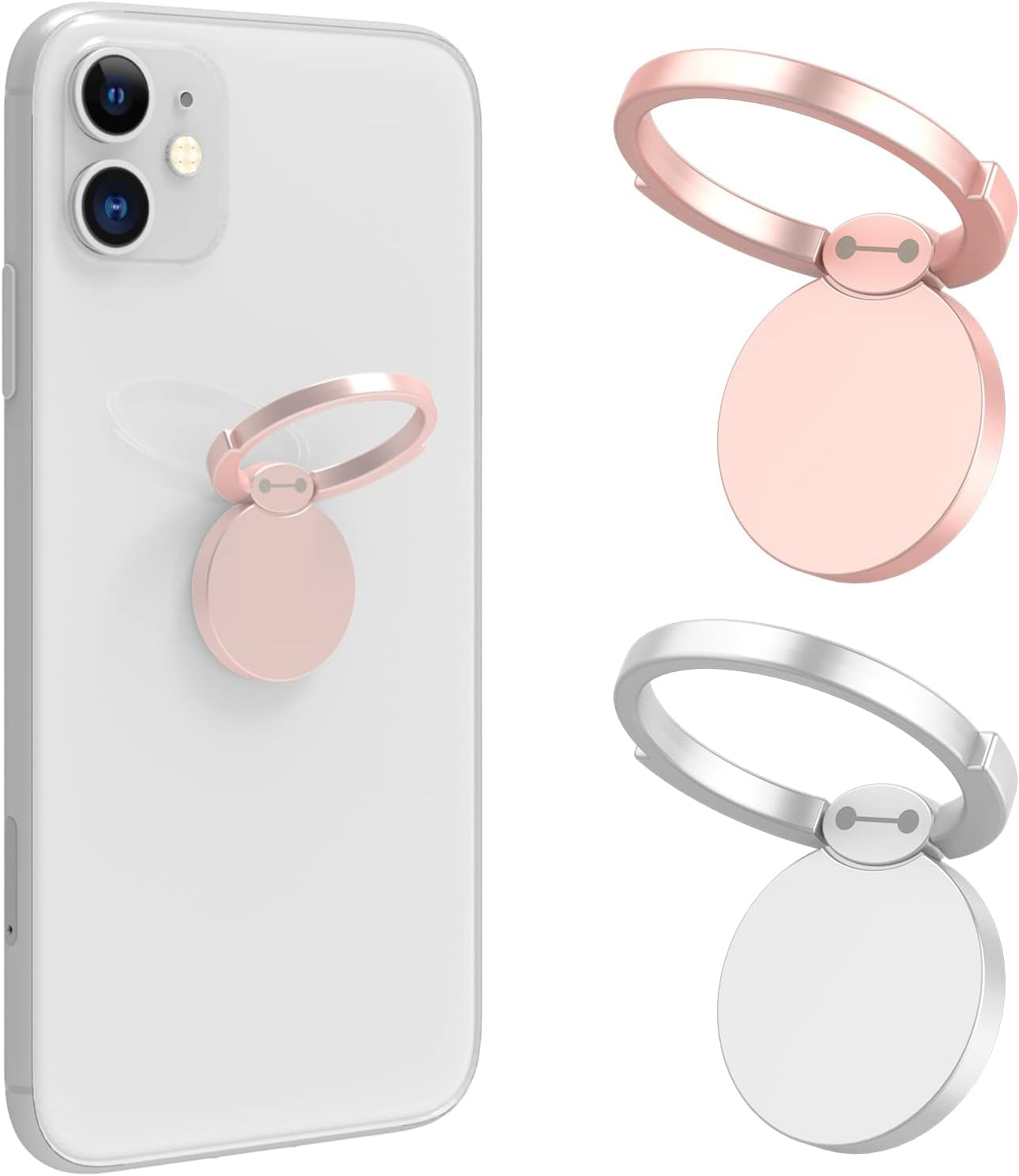 Finger Ring Stand, ICHECKEY Phone Ring Kickstand 360° Rotation Metal Grip Holder for Magnetic Car Mount Compatible with All Smartphone, Ipad, Tablet - Rose Gold/Silver (Rose2Pcs)  ICHECKEY XBZH-RG1P  