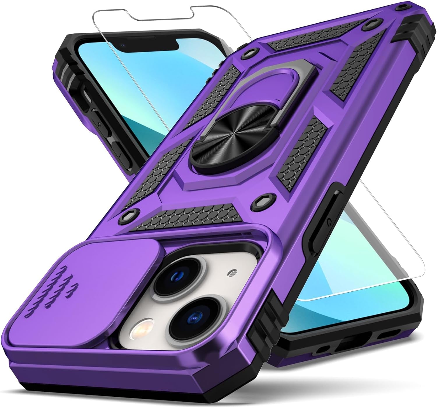 YZOK for Iphone 12 Mini Case,With Slide Camera Cover HD Screen Protector,[Camera Protection] [Magnetic Rotate Kickstand] Military Grade Shockproof Heavy Duty Protective Case for Iphone 12 Mini-Red  YZOK Purple  