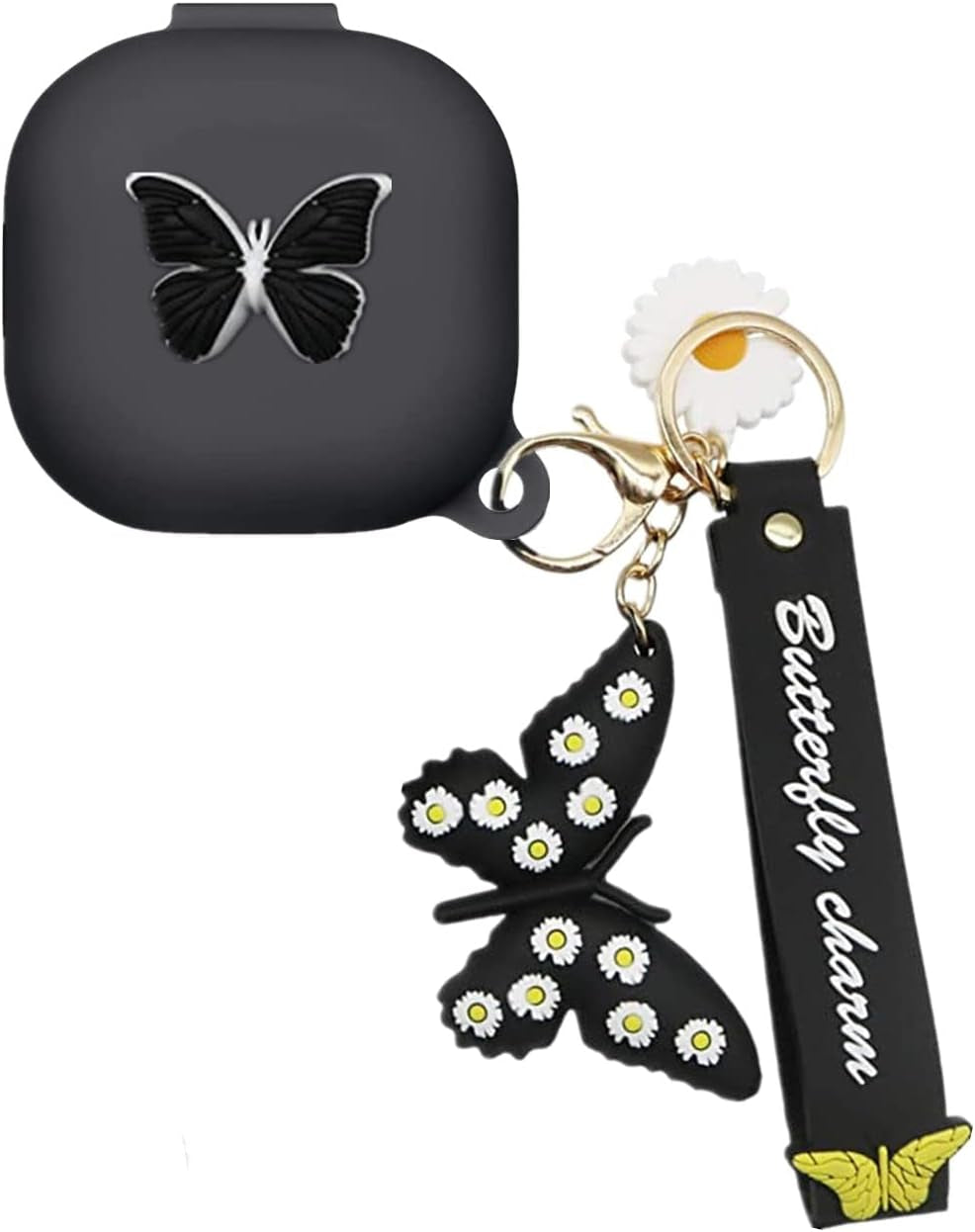 Silicone Case Compatible with Samsung Galaxy Buds 2 Case (2021) / Galaxy Buds Pro Case (2021) / Galaxy Buds Live Case (2020) with Butterfly Keychain Kit Case Gift for Women Girl Kids Teens (Purple)  XBAbikhonsr-02 Black  