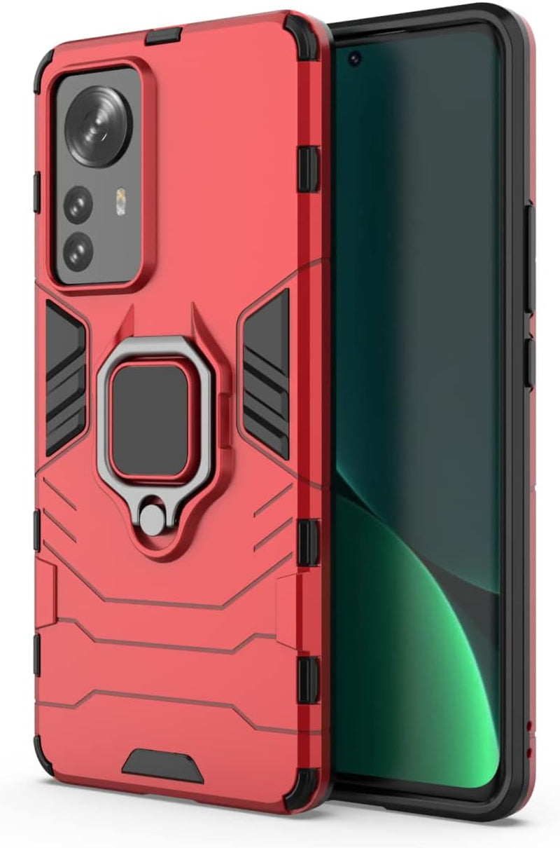 HORTENSE TPU Silicone Phone Case for Xiaomi 12 Pro Ring Stand Armor 360 Cover Protection Drop Resistant Scratch Phone Case Black  HORTENSE Red  