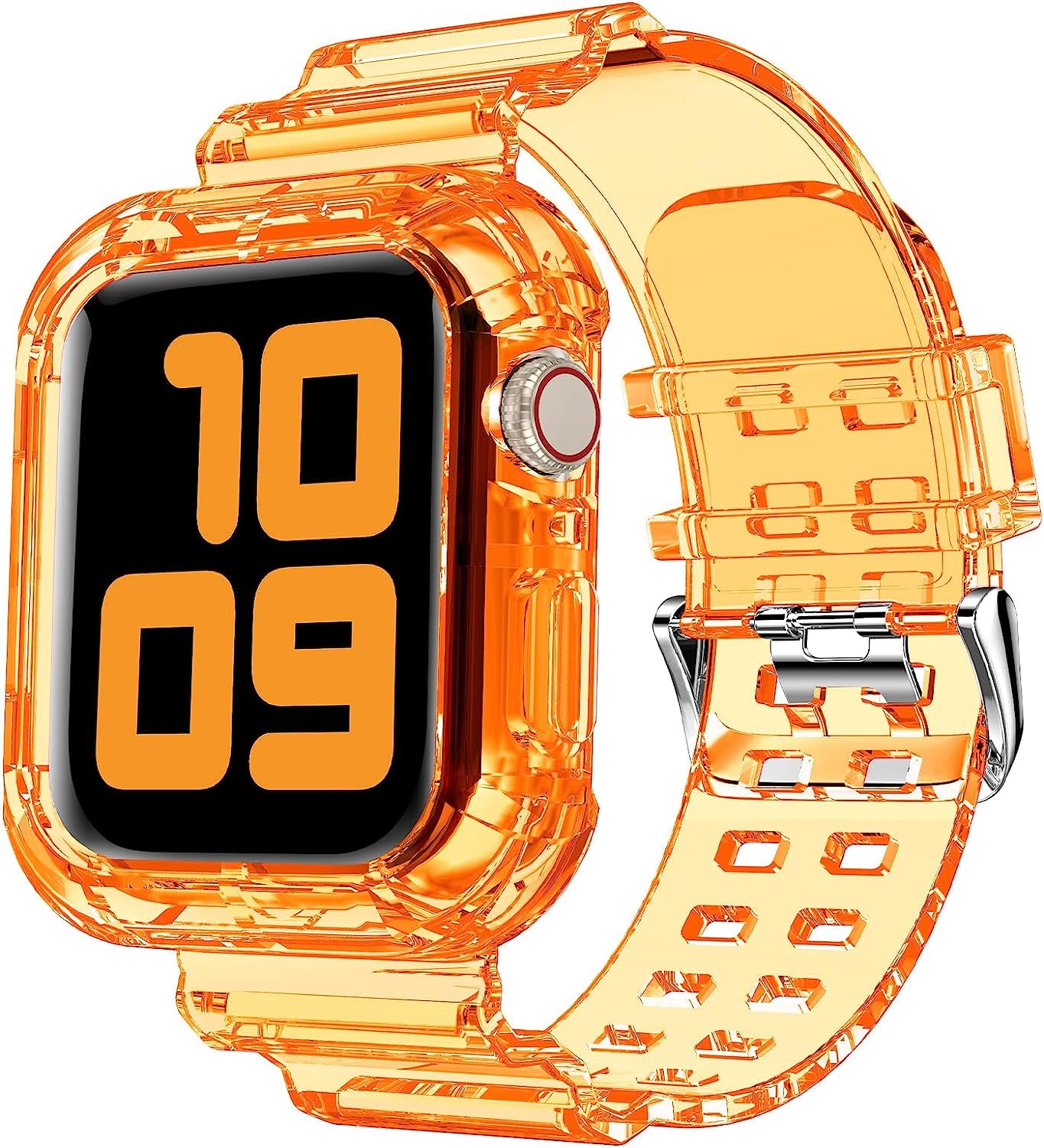 DABAOZA Compatible for Clear Apple Watch Band 38Mm 40Mm 41Mm 42Mm 44Mm 45Mm with Case, Women Girl Glitter Clear Bling Crystal Sport Strap and Bumper for Iwatch Band Ultra SE Series 8/7/6/5/4/3/2/1  DABAOZA Neon Orange 45mm/44mm/42mm 