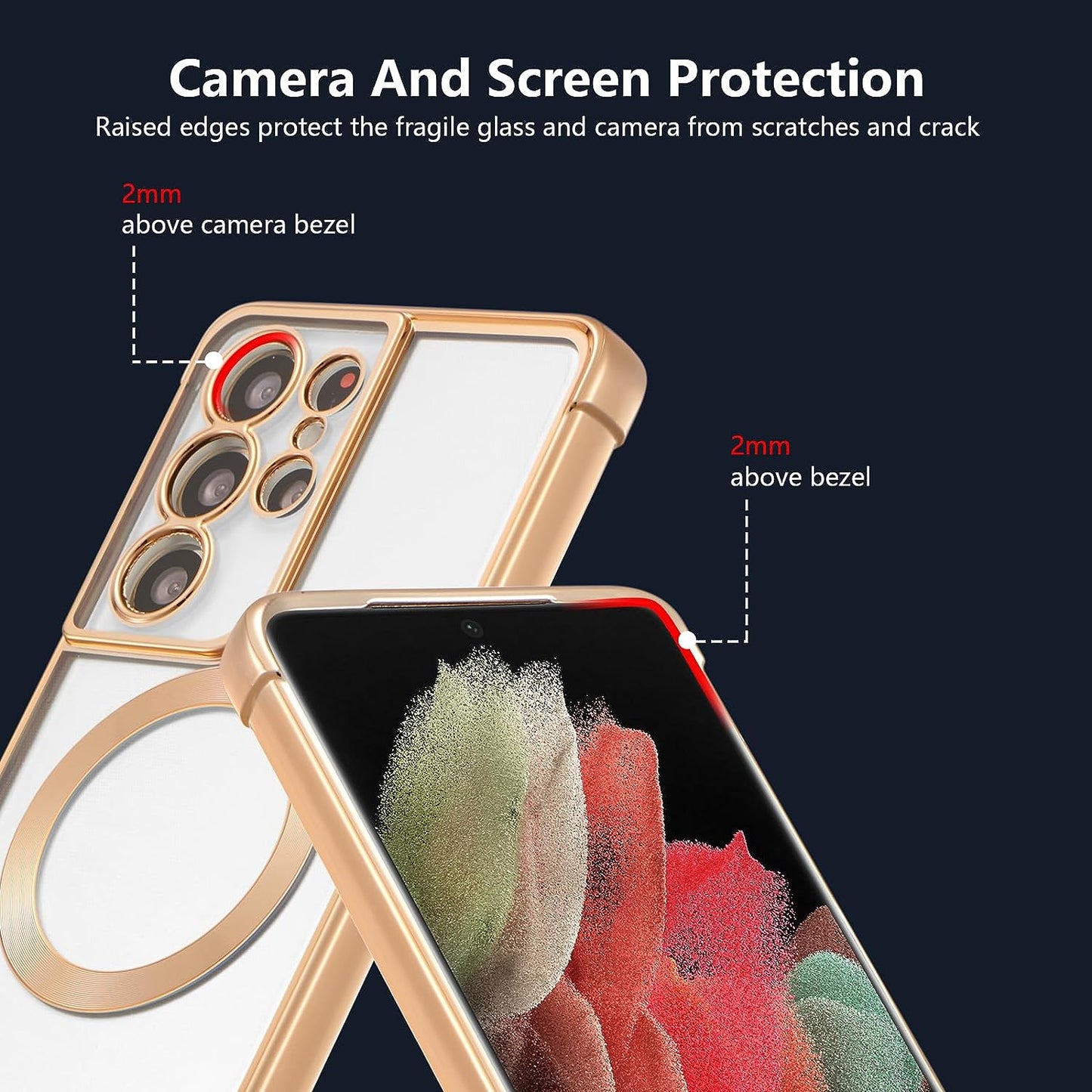 RALEAVO Magnetic Case for Samsung Galaxy S21 Ultra Clear Case Cover [Compatible with Magsafe & Military Grade Drop Protection] Transparent Shockproof Slim Plated Phone Case - Gold  RALEAVO   