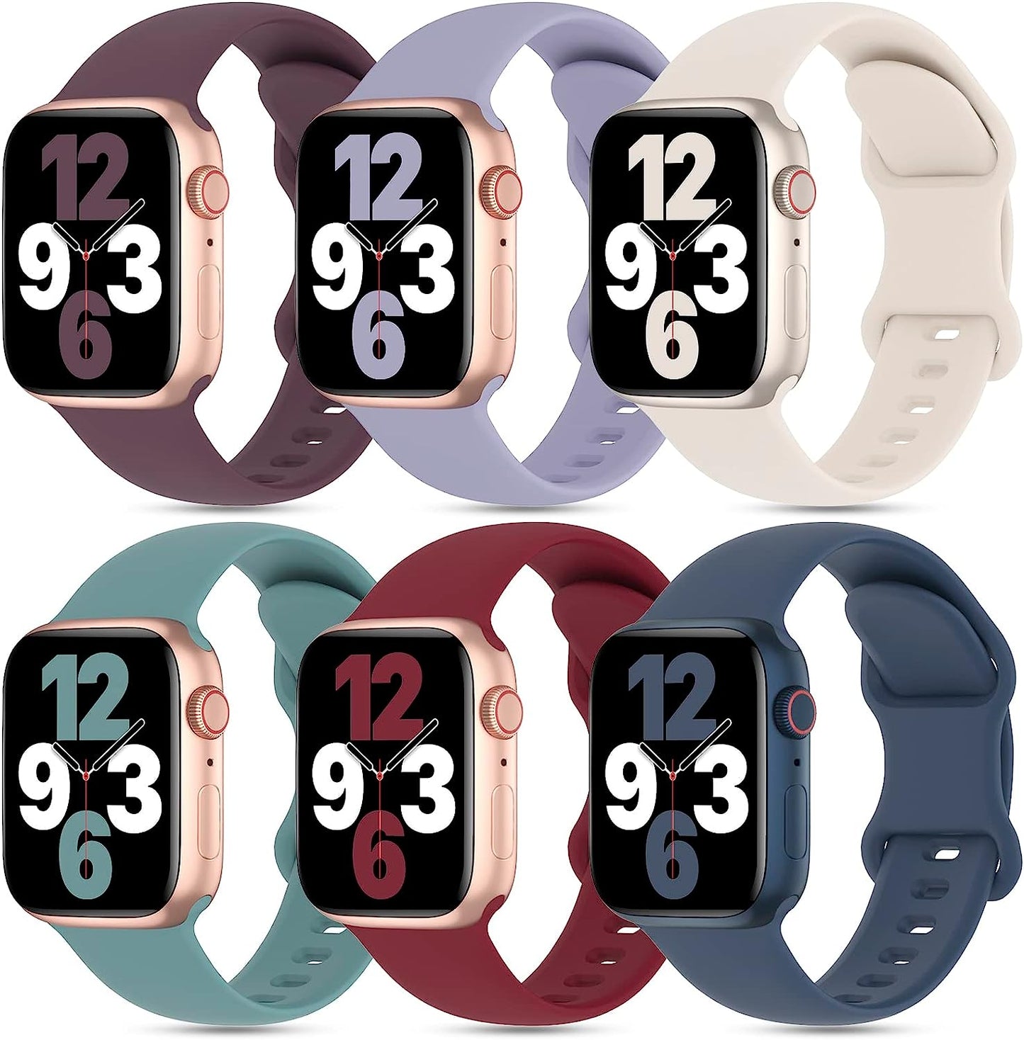 6 Pack Silicone Bands Compatible with Apple Watch Band 38Mm 40Mm 41Mm 42Mm 44Mm 45Mm 49Mm, Soft Sport Waterproof Strap Replacement Wristband for Iwatch Ultra Series 8 SE 7 6 5 4 3 2 1 Women Men  Slimband Dark Cherry/Lavender Gray/Starlight/Cactus/Wine Red/Abyss Blue 38mm/40mm/41mm 