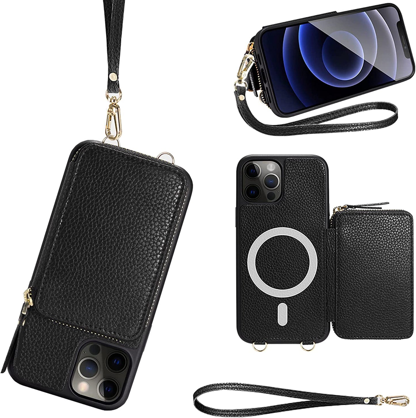 ZVE Wallet Case for Iphone 14 Pro Max 6.7 Inch, Magsafe Zipper Leather RFID Blocking Cards Holder Slots Case with Magnetic Wireless Charging, Protective Cover for Iphone 14 Pro Max 6.7"(2022)-Black  ZVE Black iPhone 12 Pro Max 