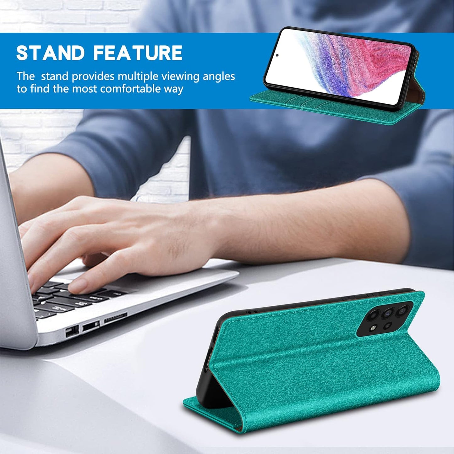 ZZXX Samsung Galaxy A53 5G Wallet Case with [RFID Blocking] Card Slot Stand Strong Magnetic Leather Flip Fold Protective Phone Case for Samsung Galaxy A53 5G Case Wallet(Lake Blue-6.5 Inch)  ZZXX   