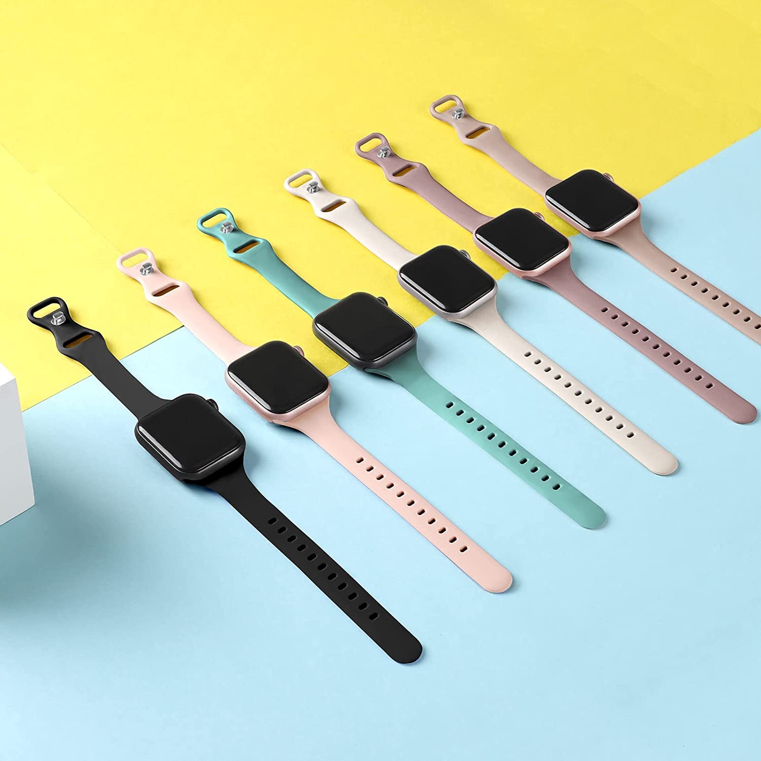 Distore 6 Pack Bands Compatible with Apple Watch 38Mm 40Mm 41Mm 42Mm 44Mm 45Mm 49Mm, Slim Thin Narrow Replacement Soft Silicone Sport Strap for Iwatch Series Ultra 8/7/6/5/4/3/2/1 SE Women Men  Distore   