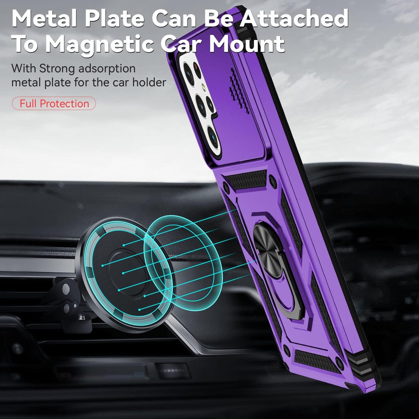 For Samsung Galaxy S22 Ultra Case with Camera Lens Cover HD Screen Protector, Military-Grade Drop Tested Magnetic Ring Holder Kickstand Protective Phone Case for Samsung Galaxy S22 Ultra 5G (Purple)  JINZHI Inc   