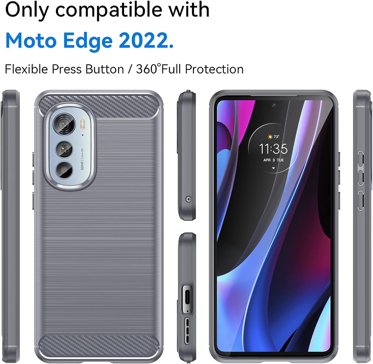 For Motorola Edge 2022 Case, Moto Edge 2022 Case with HD Screen Protector, Fashion Non-Slip Shock-Absorption Flexible TPU Bumper Soft Rubber Protective Phone Case Cover for Motorola Edge 2022, Gray  JINZHI Inc   