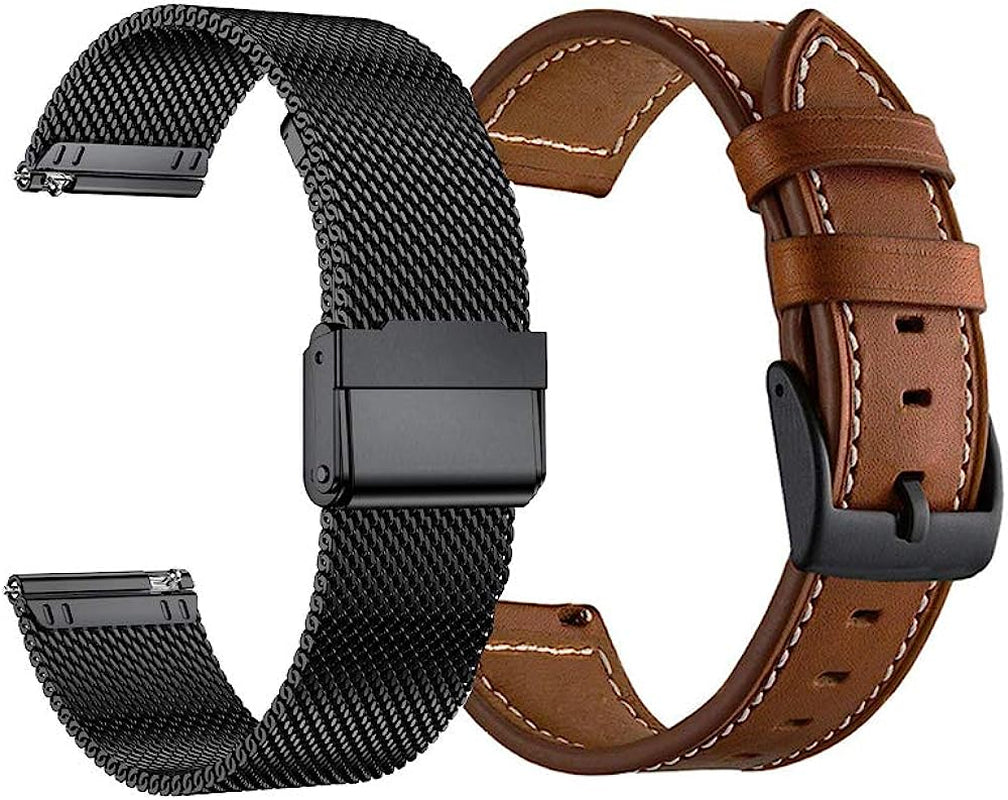 YEEJOK Vivoactive 3 Bands Replacement, 20Mm Mesh Woven Metal Watch Band Bracelet & Genuine Leather Strap Compatible for Garmin Venu/Forerunner 645/245 Smartwatch Men Women  Yeejok Black + Brown 20mm Width 